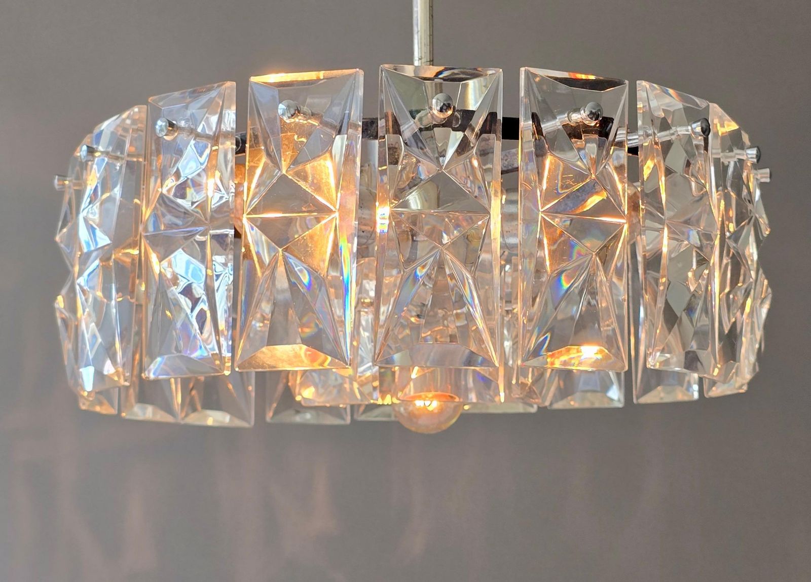 1970s Faceted Crystal Glass Flush Mount Ceiling Light 7 Lights photo Lighting