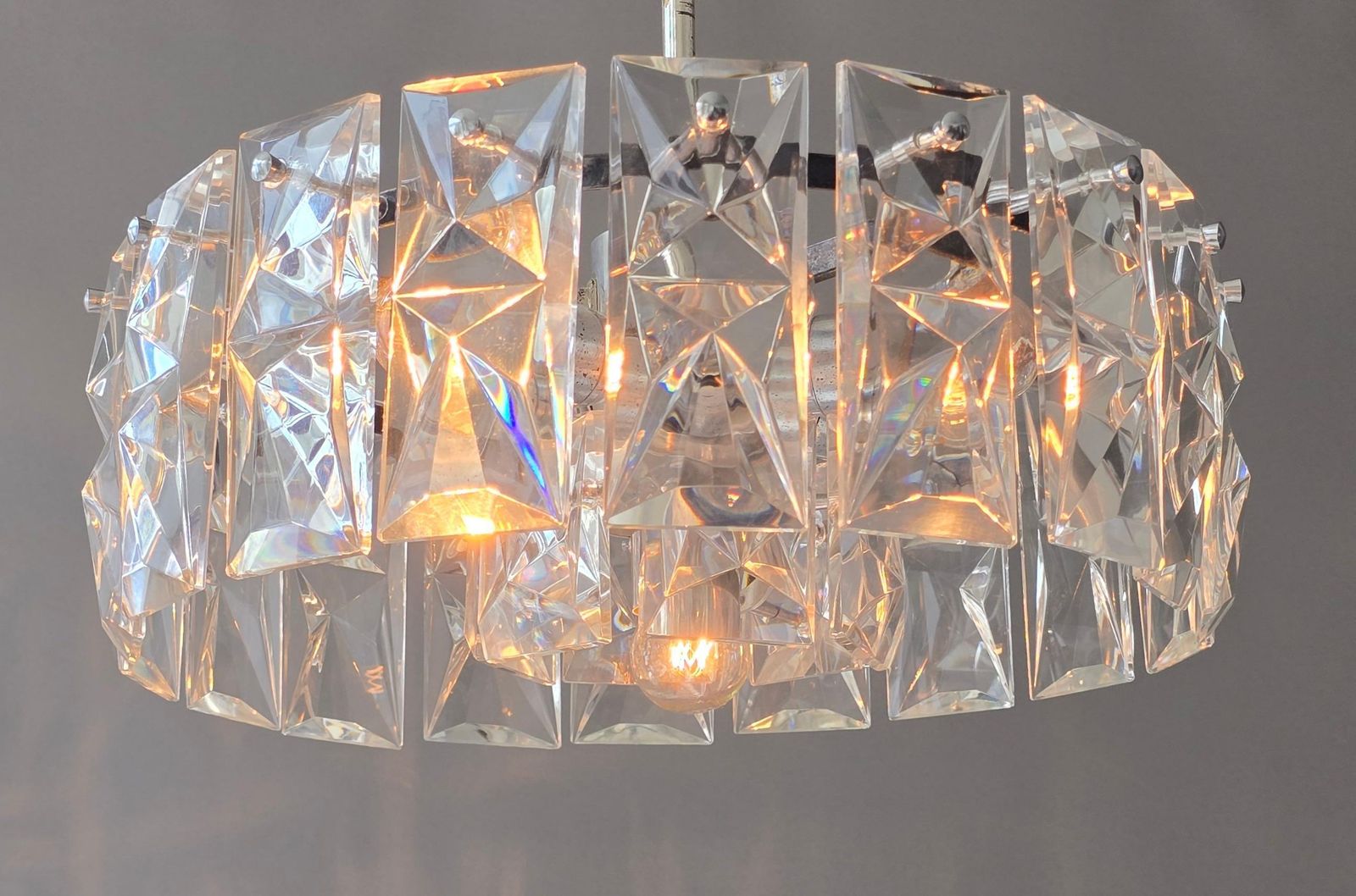 1970s Faceted Crystal Glass Flush Mount Ceiling Light 7 Lights photo 1640.0