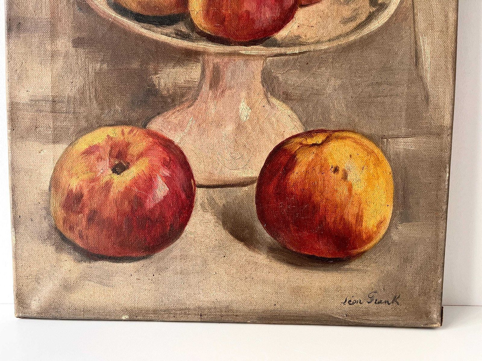 Original 1930's Apples Still Life Oil On Canvas, Antique French Fruits Painting, French Kitchen Decor photo Art