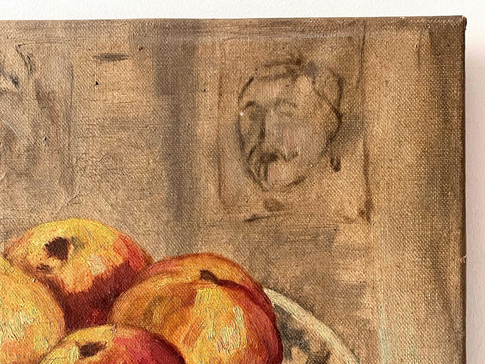 Art Nature morte aux pommes, huile sur toile, peinture française d'époque, années 1930, décor de cuisine française photo