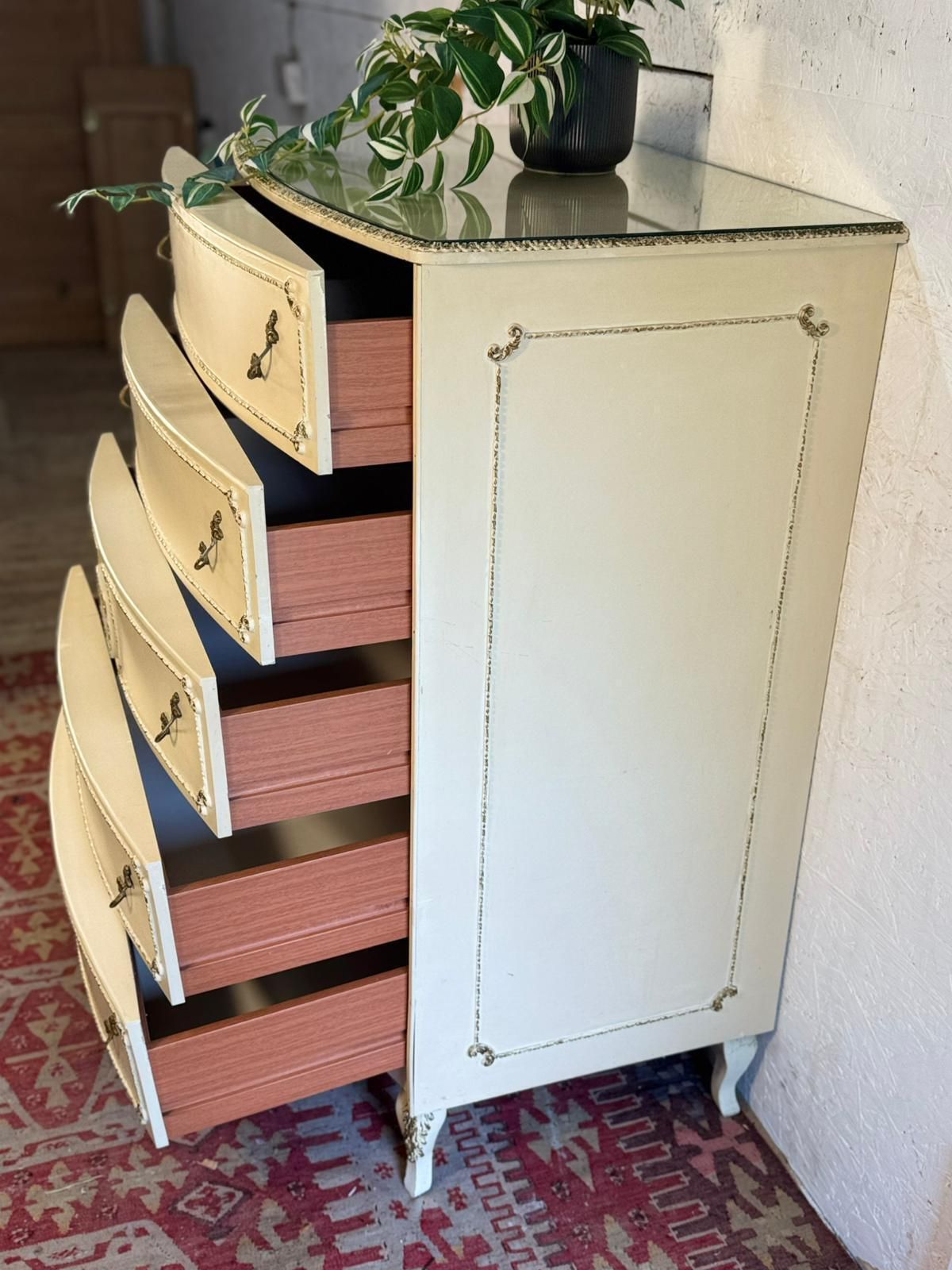Vintage Cream And Gilt French Style Tallboy Chest Of Drawers photo vintage