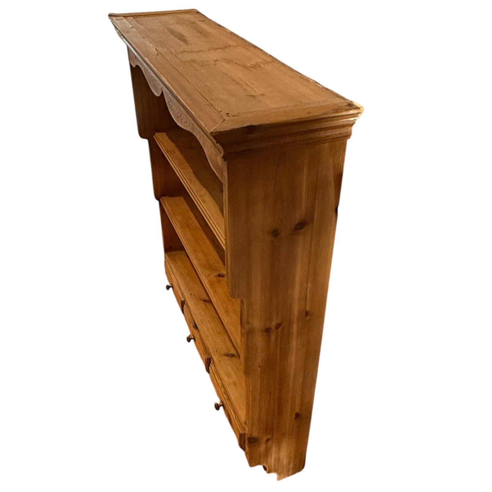 Vintage Pine Wall Shelf Unit With Drawers, Country Cottage Shelves, Farmhouse Kitchen Storage, Rustic Pine Wall Cabinet photo for sale