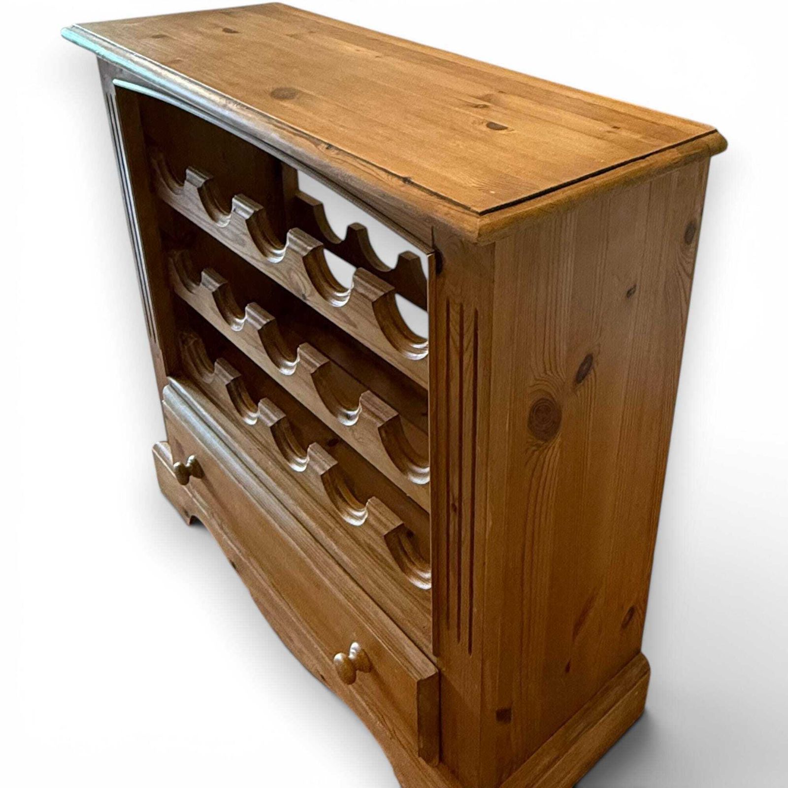 Vintage Natural Waxed Pine Wine Rack Cabinet, Rustic Pine Bottle Storage, Country House Wine Rack, Farmhouse Pine Cabinet photo vinterior