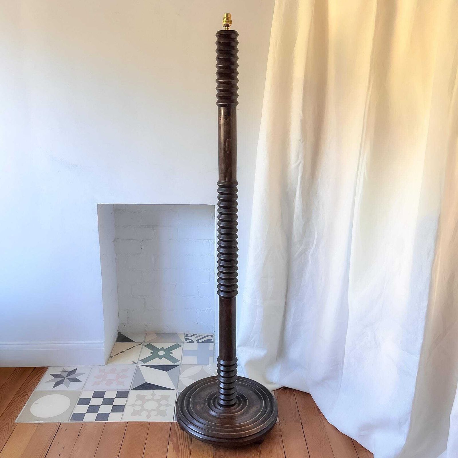 French Vintage Turned Wood Floor Lamp In The Style Of Charles Dudouyt