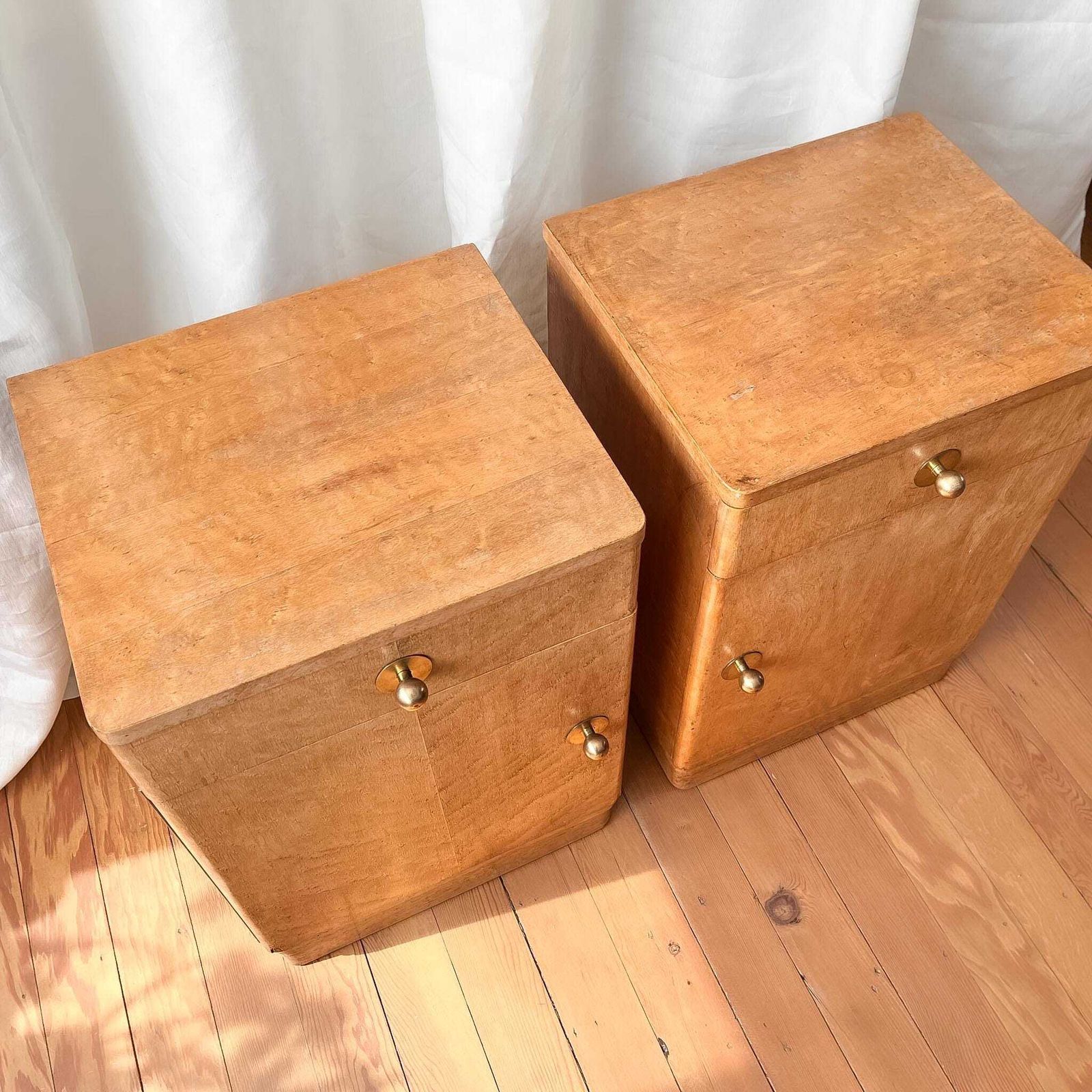 A Pair Of Art Deco Birds Eye Bedside Cabinets photo buy