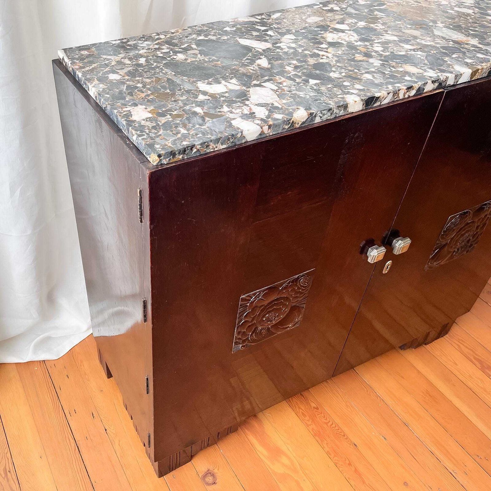 Large French Antique Art Deco Marble Top Cabinet photo furniture
