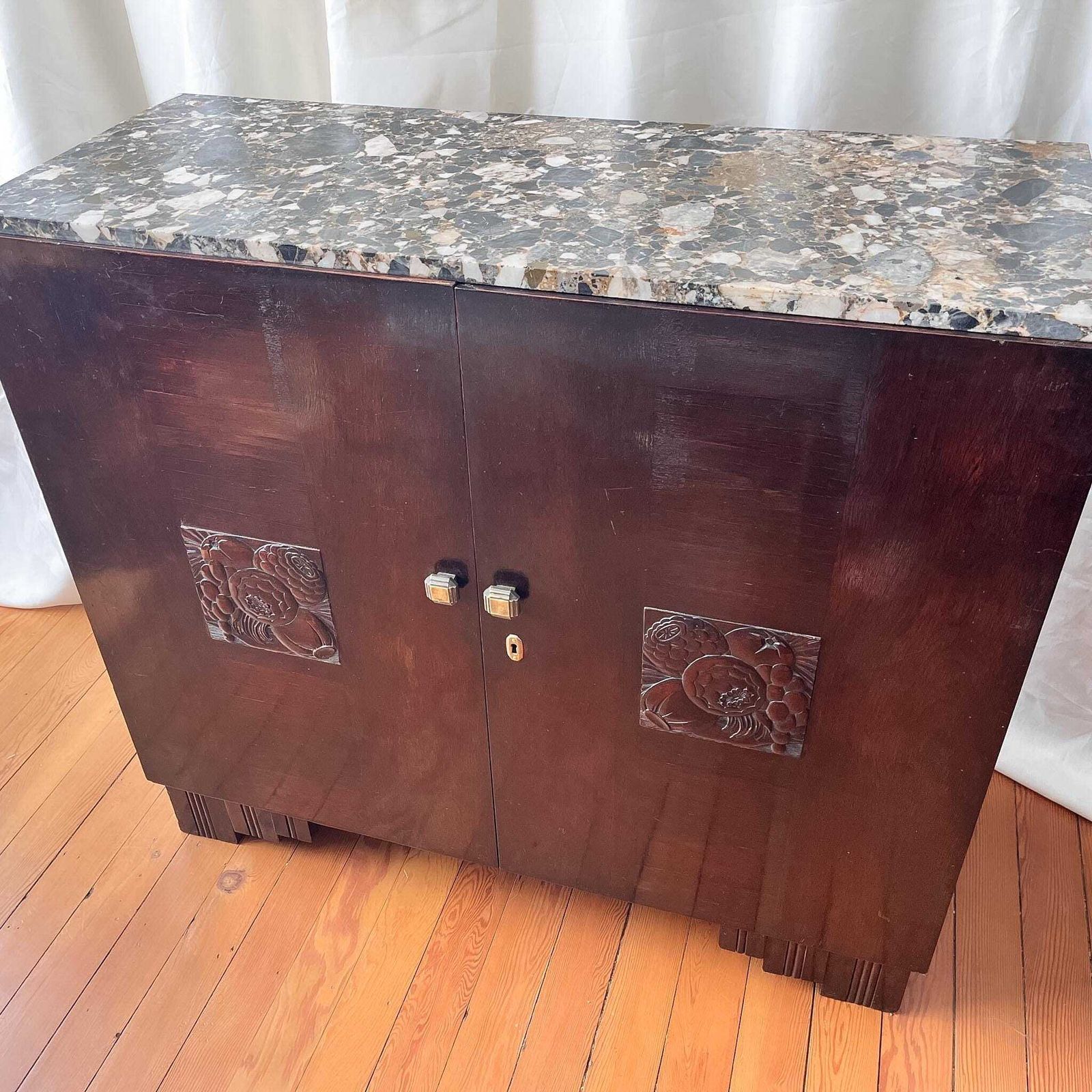 Large French Antique Art Deco Marble Top Cabinet photo Furniture