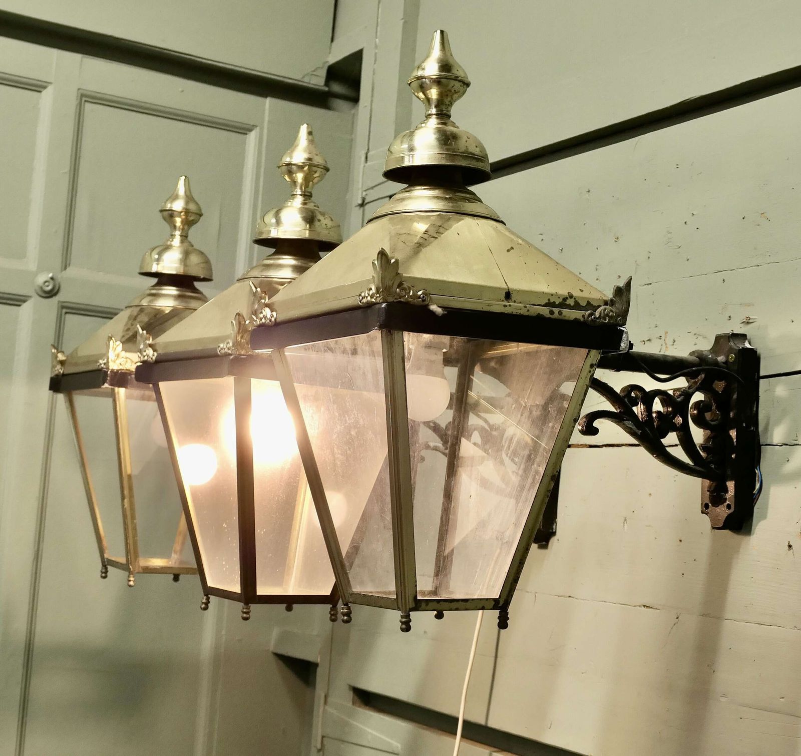 Large Brass Wall Hung Lantern There Are Three Of These Old Wall Lights