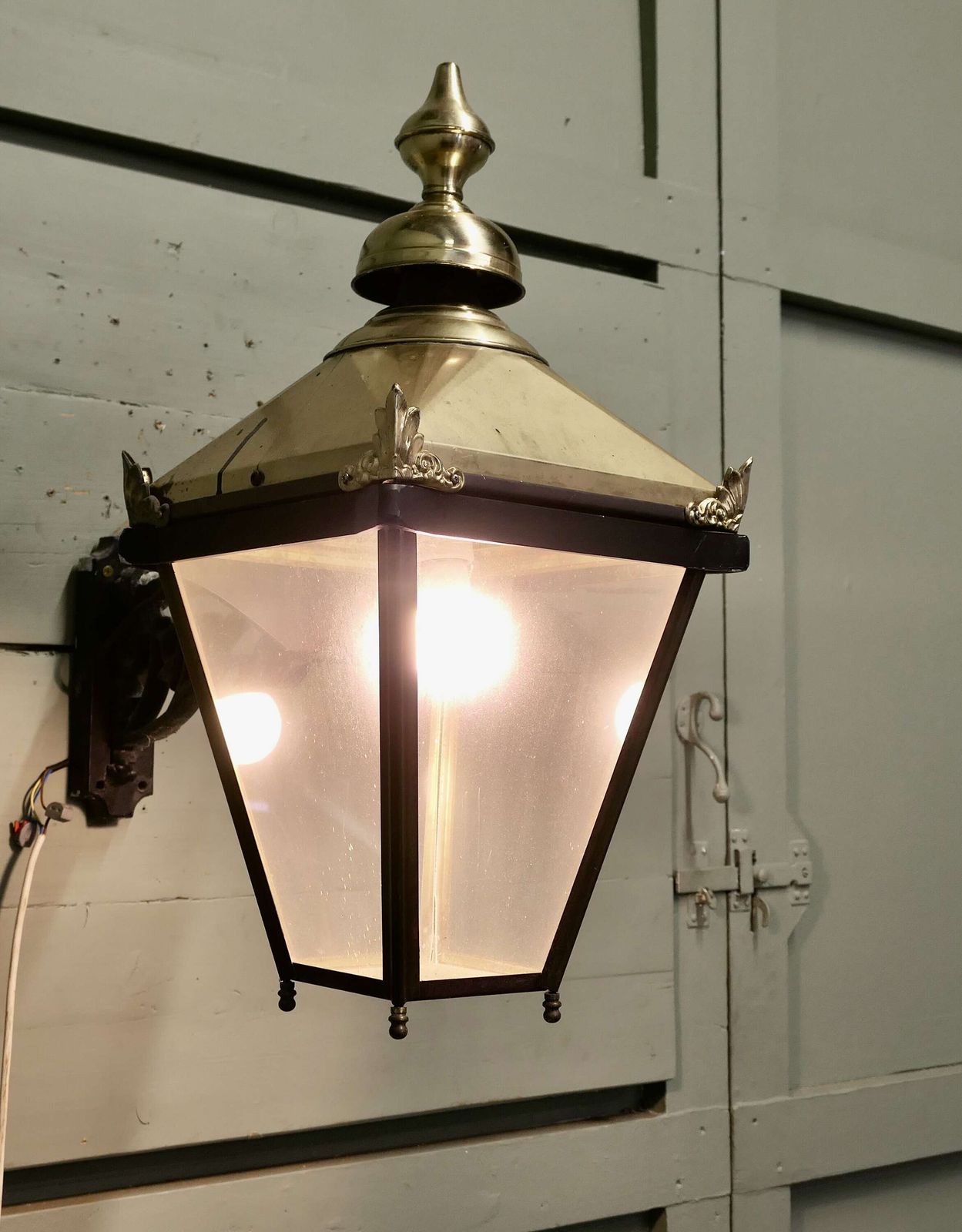 Large Brass Wall Hung Lantern There Are Three Of These Old Wall Lights photo Lighting