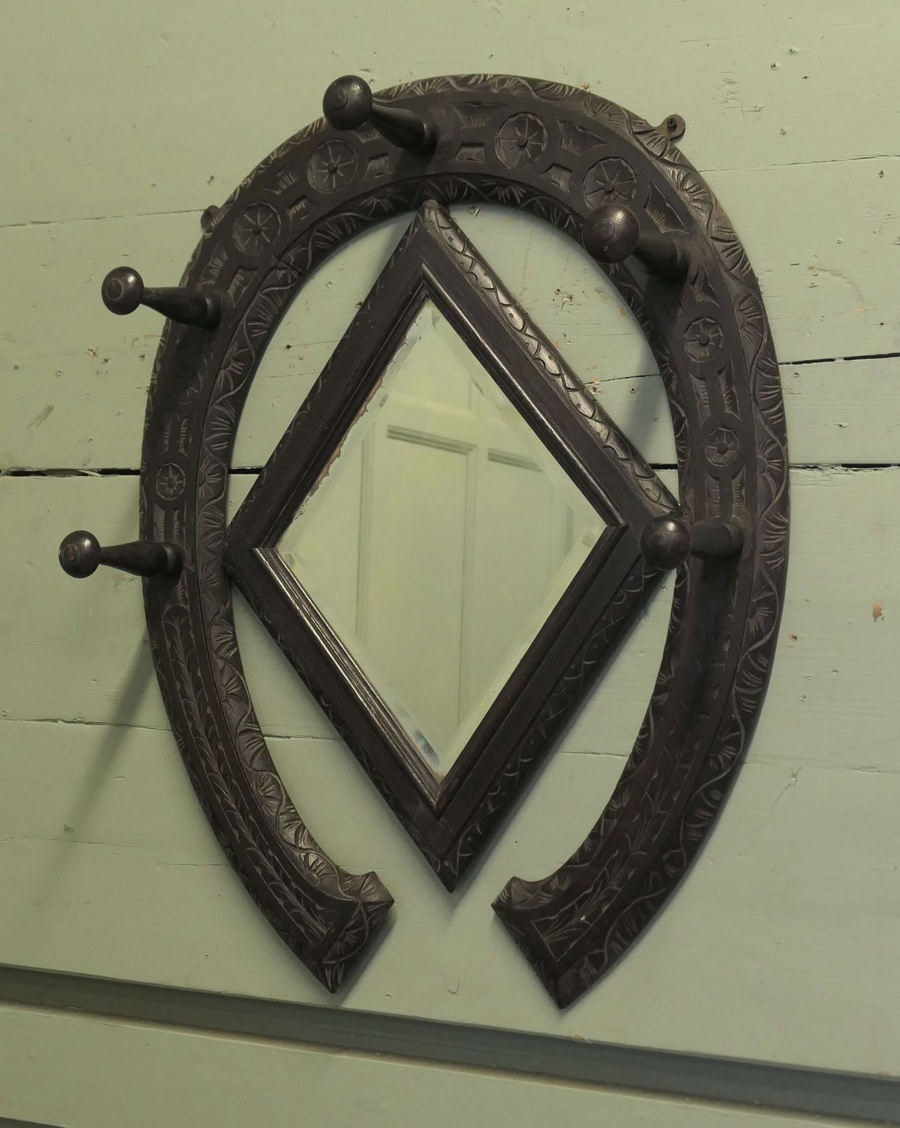 Gothic Horseshoe Coat And Tack Rack With Mirror A Very Fine Quality Piece Made photo furniture