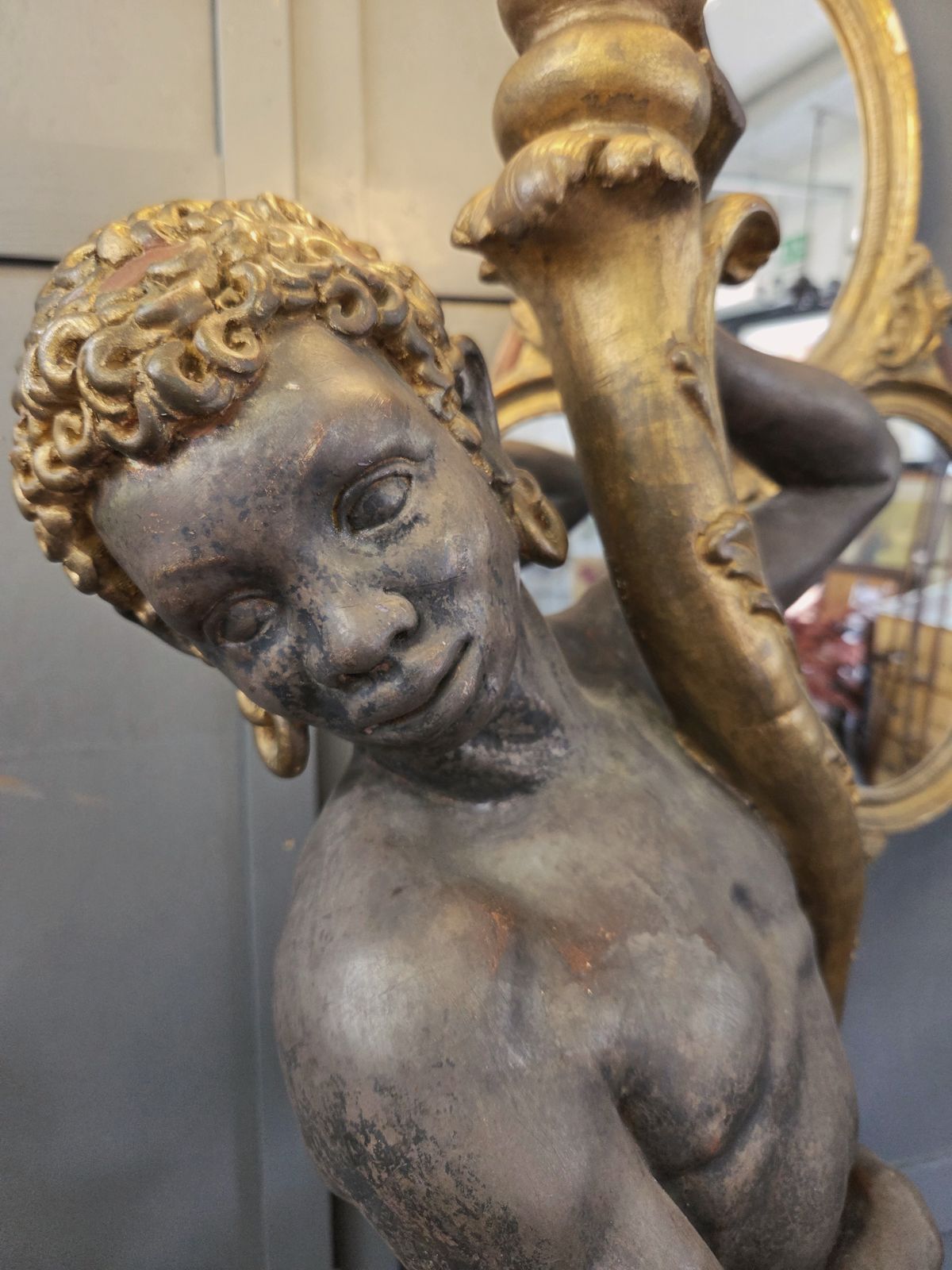 Early 20th Century Venetian Revival Figure Torchère Lamp, Polychrome & Parcel Gilt photo for sale
