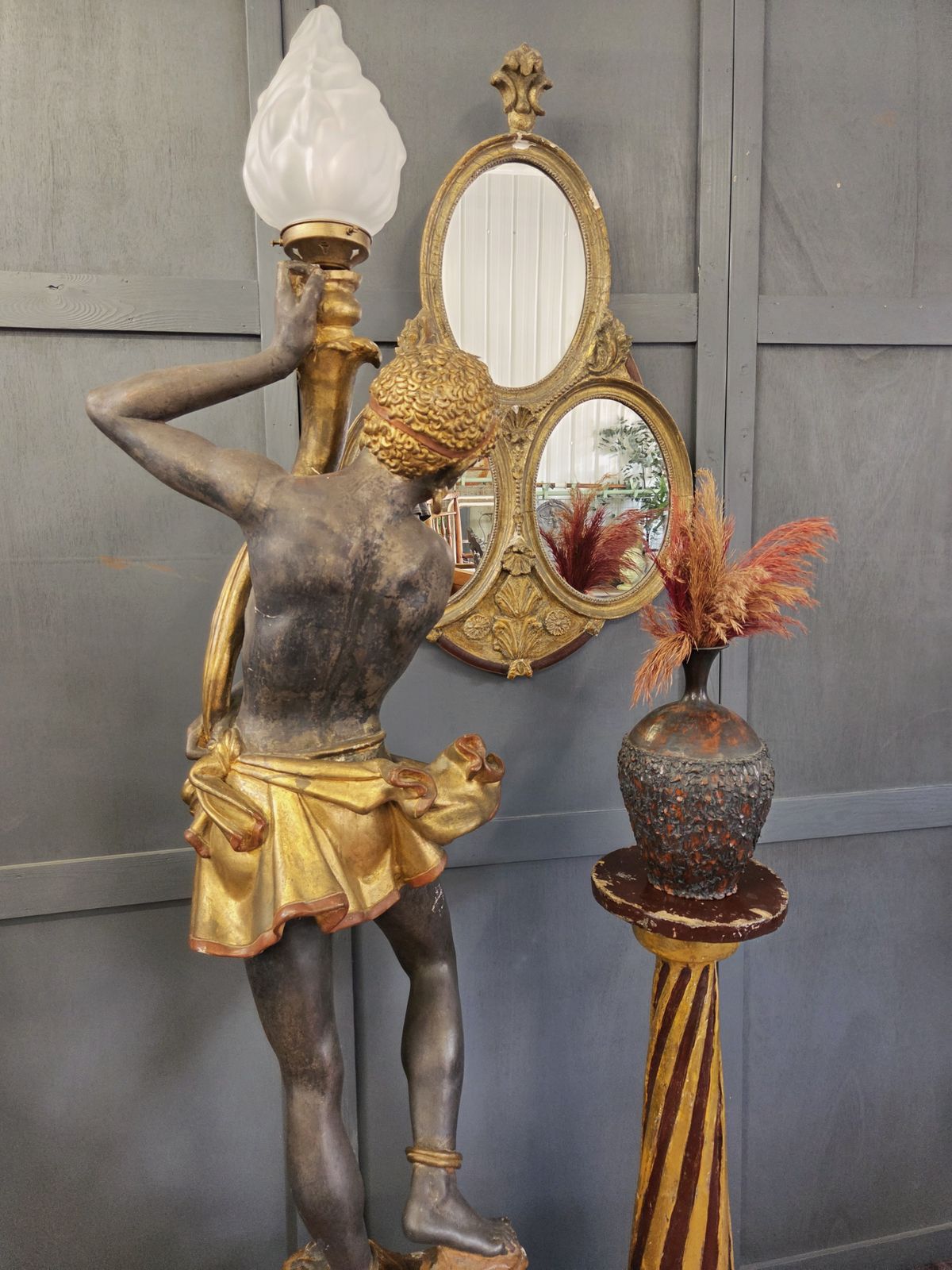 Early 20th Century Venetian Revival Figure Torchère Lamp, Polychrome & Parcel Gilt photo 1495.0