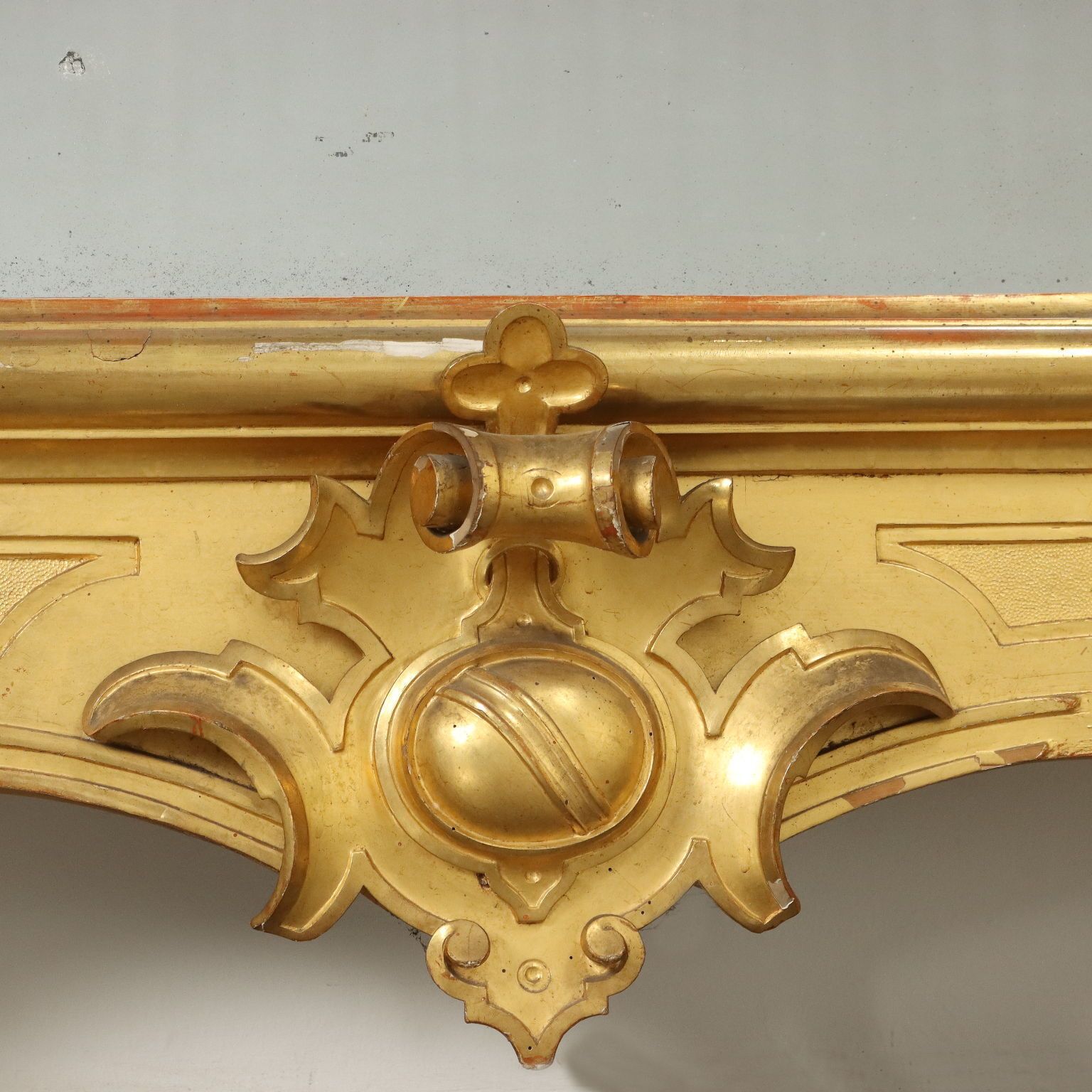 Décoration Grand miroir d'époque Umbertino en pin suisse, Italie, XIXe siècle photo