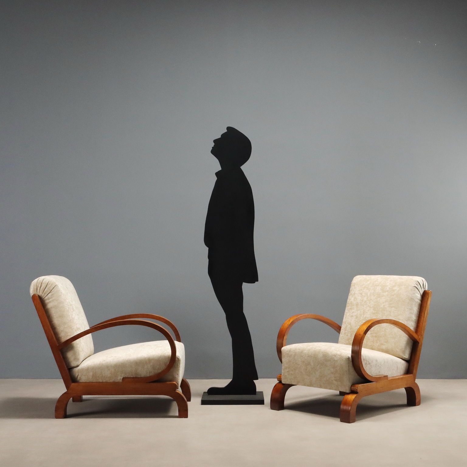 Vintage Déco Armchairs Curved Wood Velvet Design 1920s 1930 photo furniture