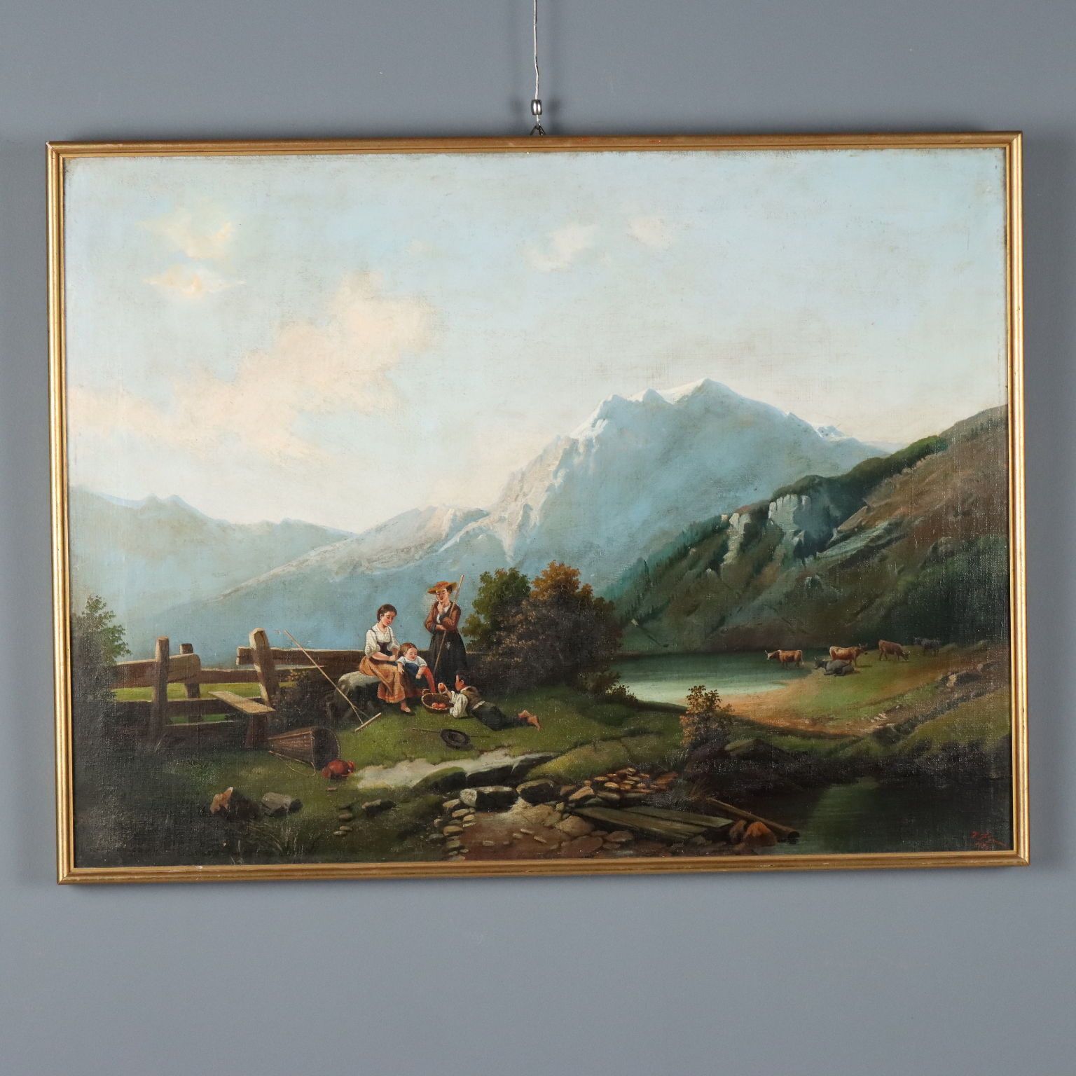 Tableau d'époque, paysage de montagne, huile sur toile, 1874
