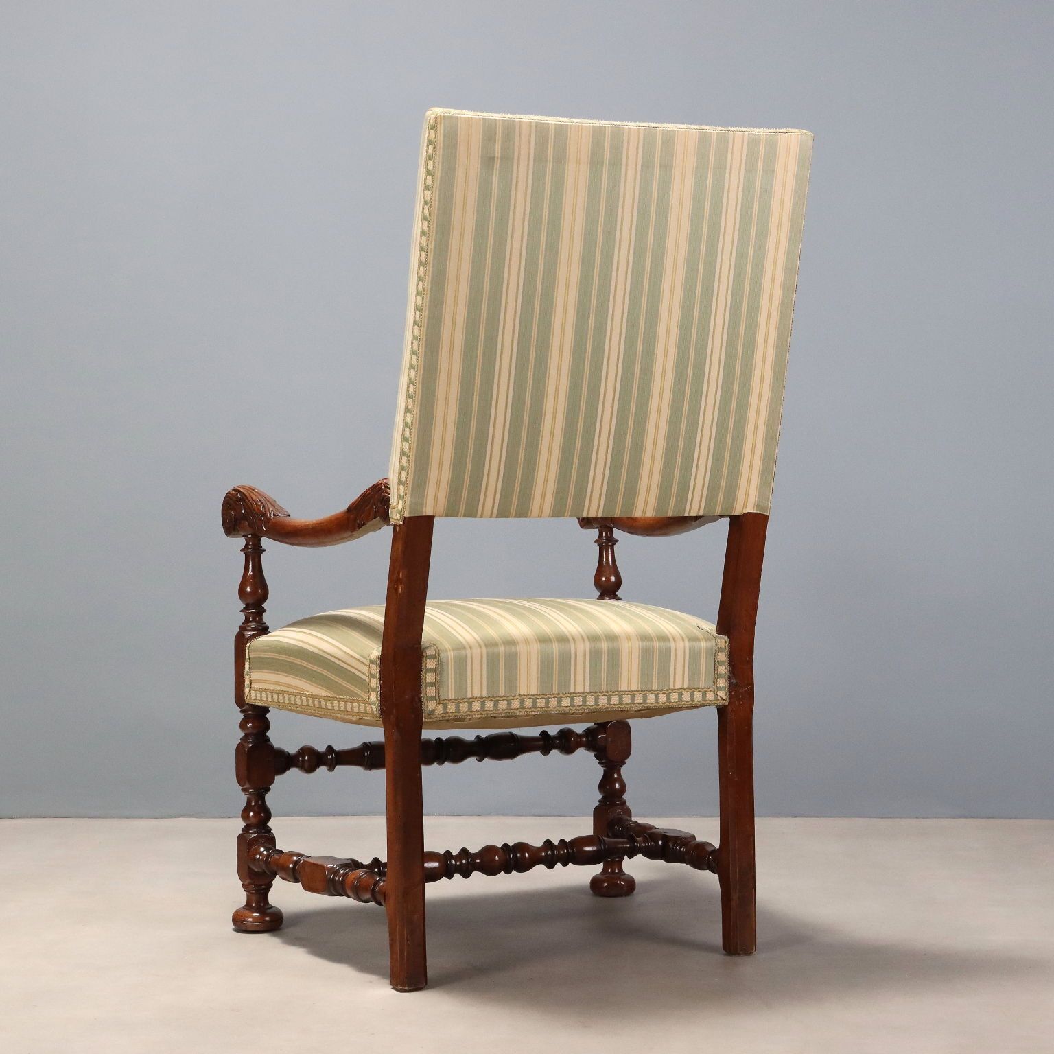Baroque High Chair Walnut Carvings Italy XVII XVIII Century photo vintage