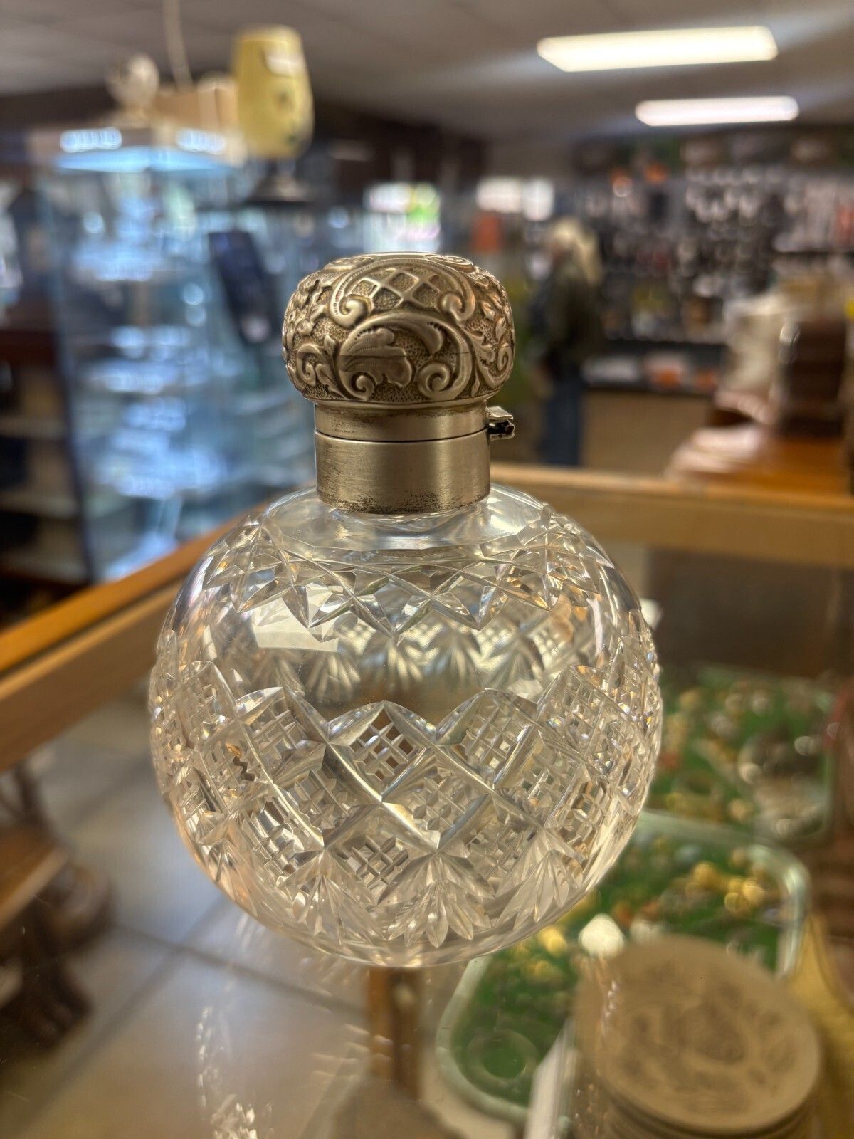 Antique 1914 Sterling Silver & Cut Glass Perfume/ Vanity Bottle. photo furniture