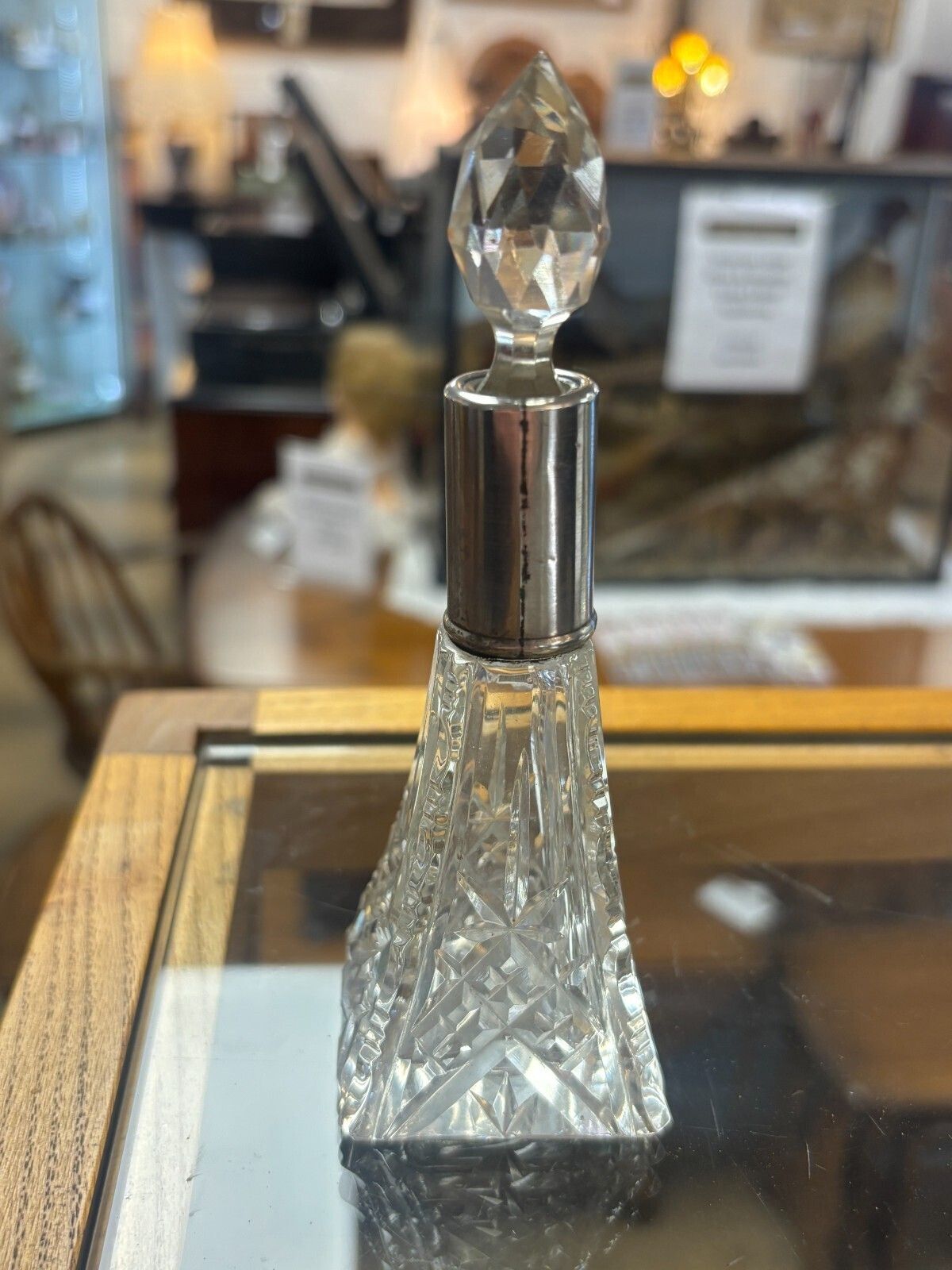 Antique Sterling Silver & Cut Glass Perfume Bottle With Stopper. photo for sale
