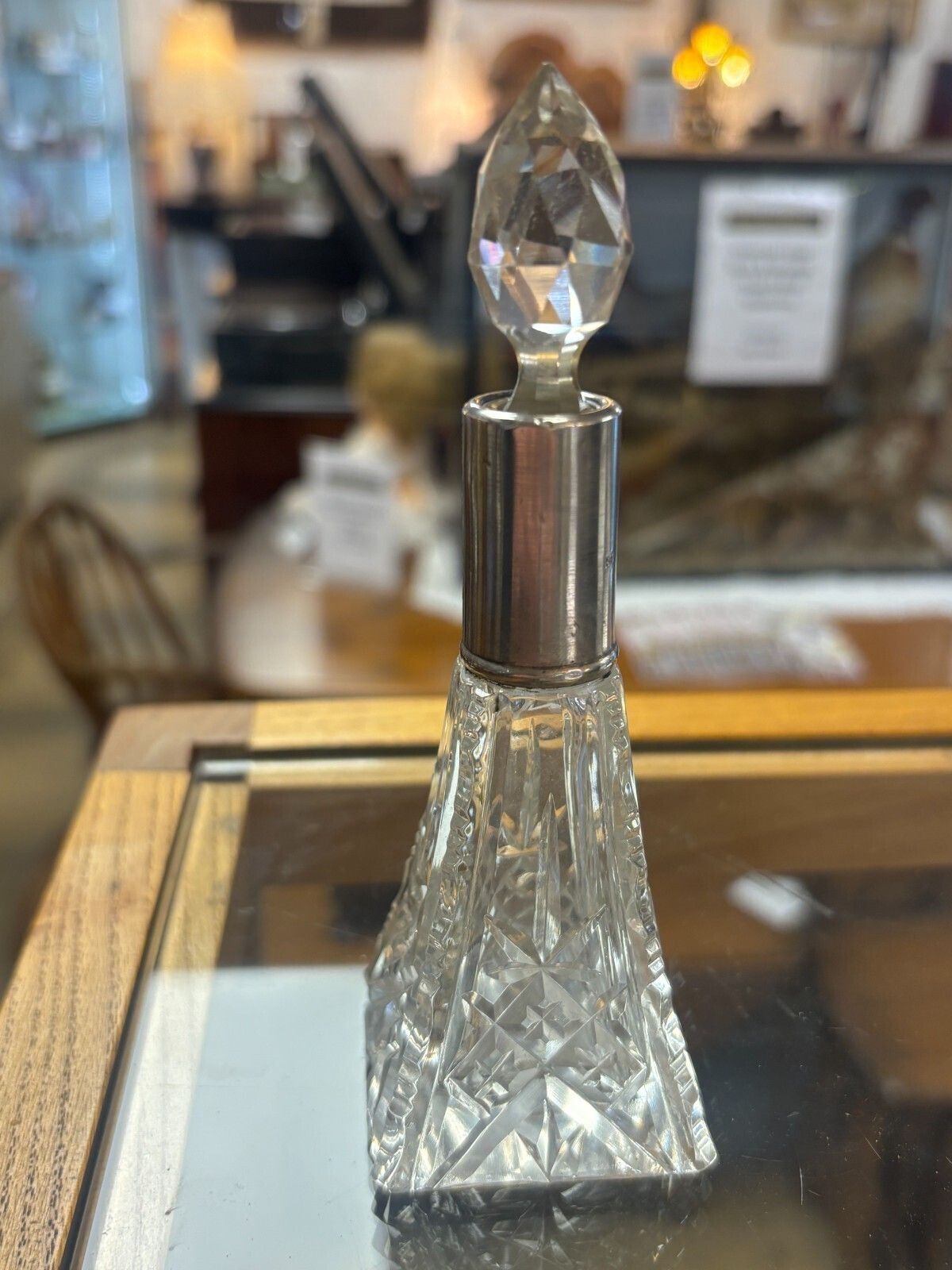 Antique Sterling Silver & Cut Glass Perfume Bottle With Stopper. photo Home Decor