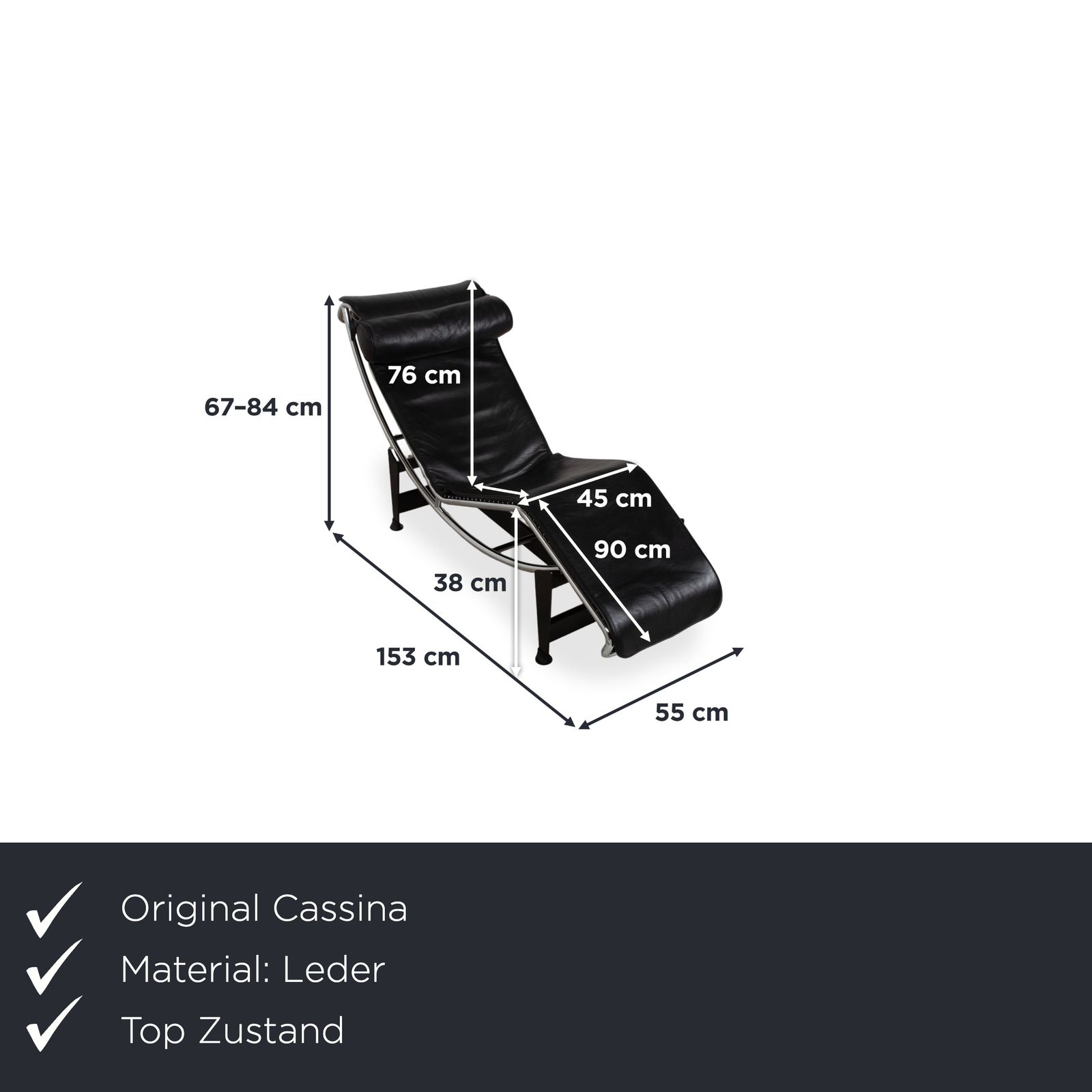 Méridienne Cassina Le Corbusier LC 4 en cuir noir, Bauhaus, fonction manuelle photo furniture