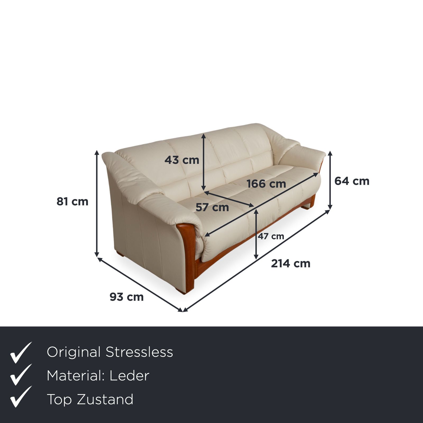 Stressless Oslo Leather Four Seater Cream Sofa photo furniture