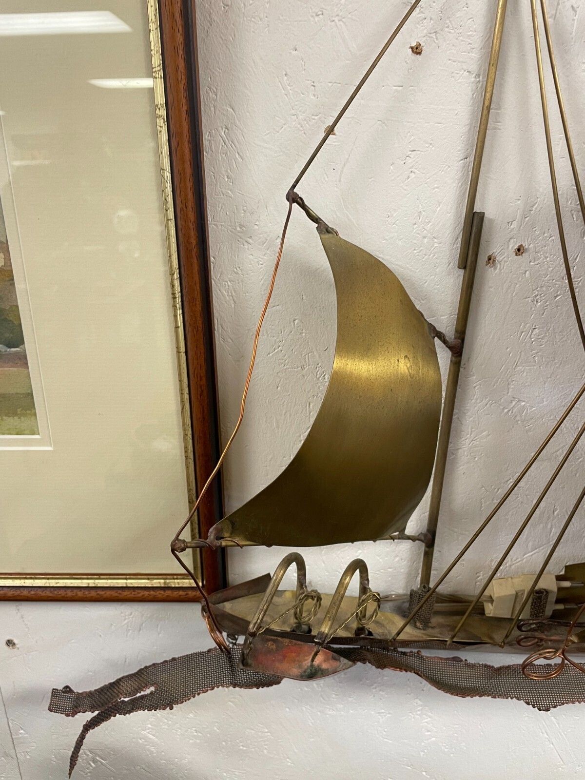 photo vinterior Mid Century Large Daniel D'haeseleer Sailing Vessel Wall Art/ Light  Signed.