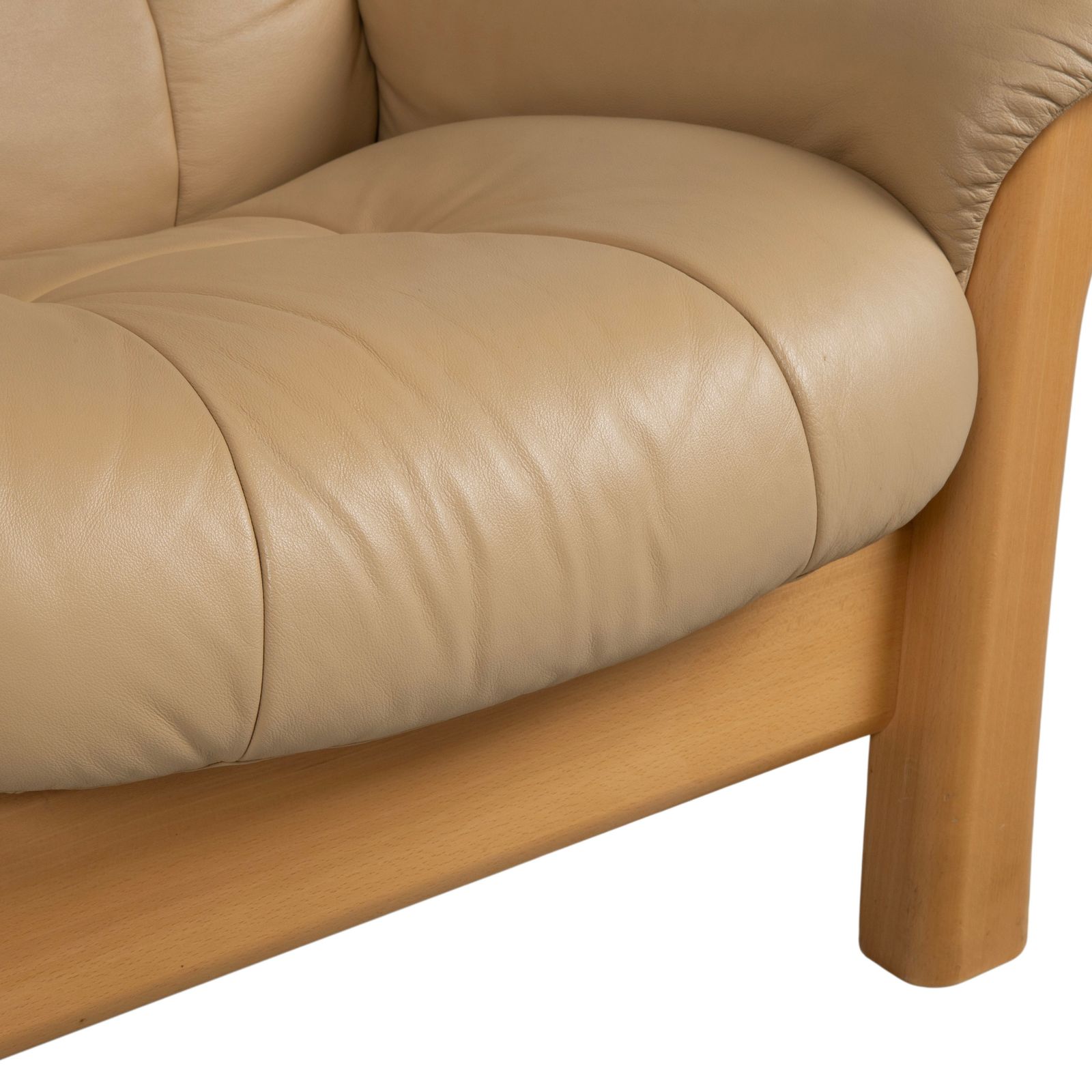 Canapé Stressless Windsor 3 places en cuir et bois, beige crème photo vintage