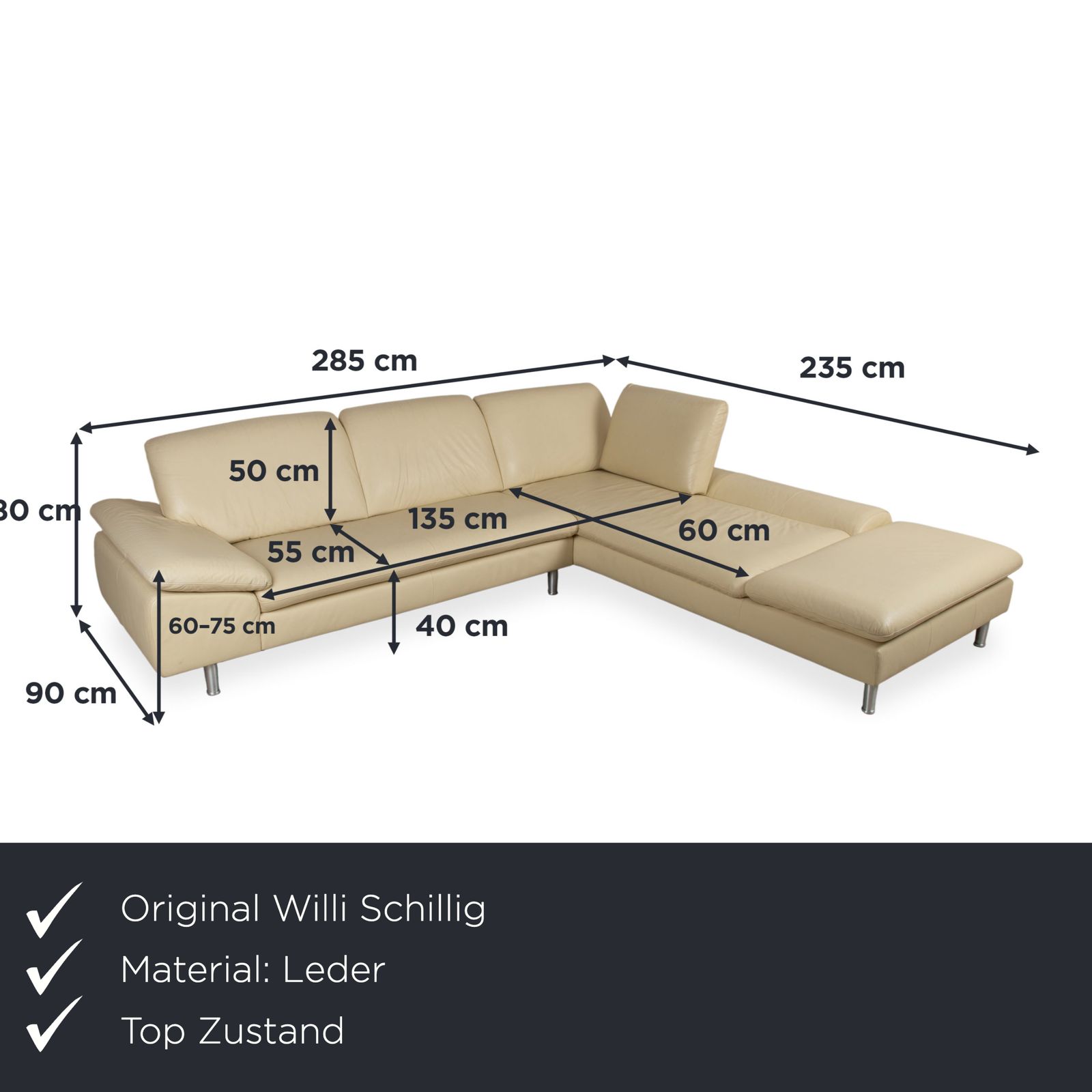 Canapé d'angle Willi Schillig Loop en cuir véritable crème beige, fonction manuelle photo furniture