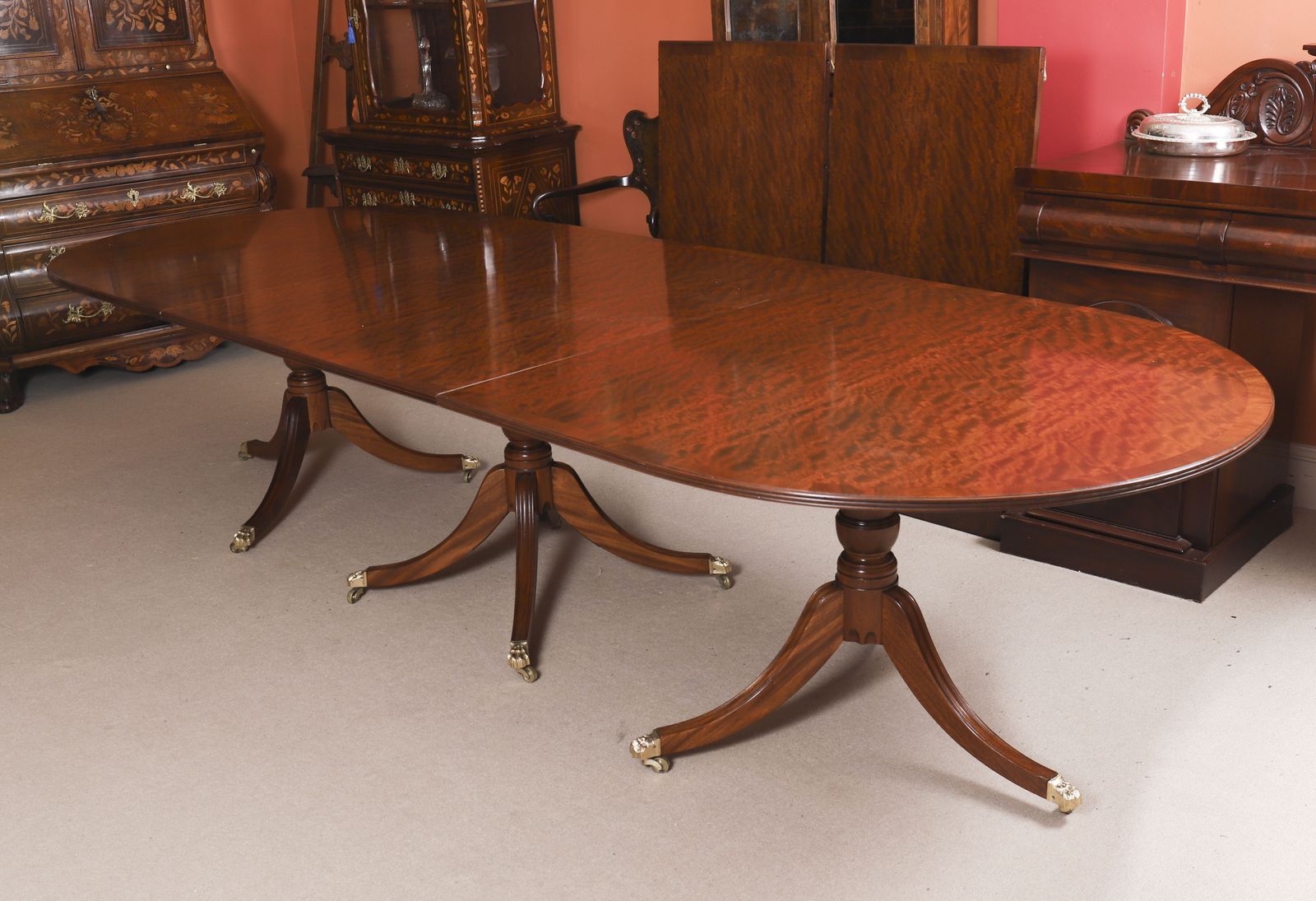15ft Regency Revival Triple Pillar Dining Table Mid 20th C photo vintage