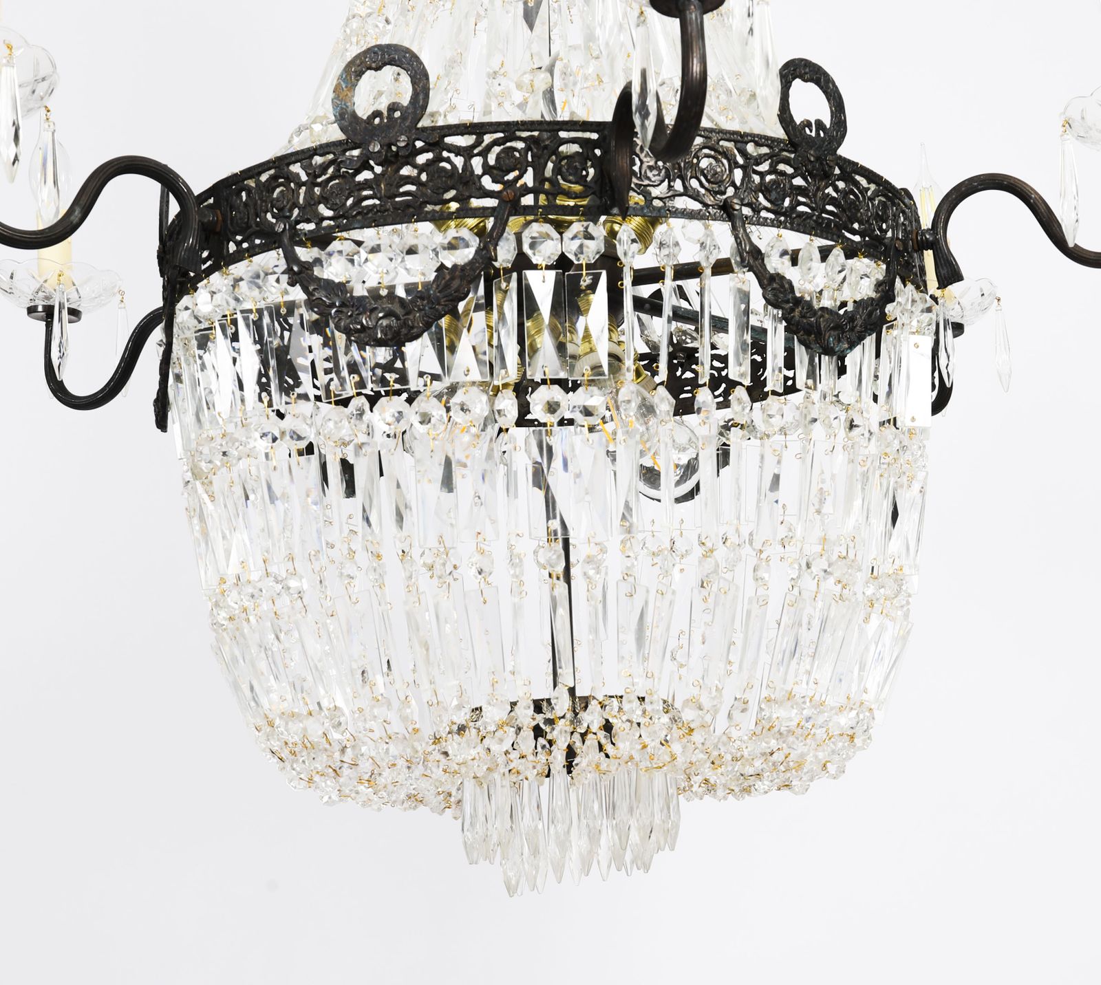 photo furniture Antique Set 6 Louis Revival 14 Light Ballroom Cut Crystal Tent Chandeliers C1920