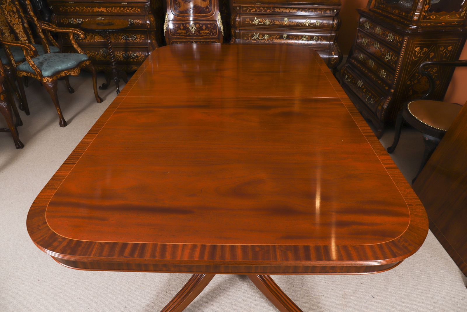 Vintage Regency Revival Flame Mahogany Dining Table Set Mid 20th C photo vintage