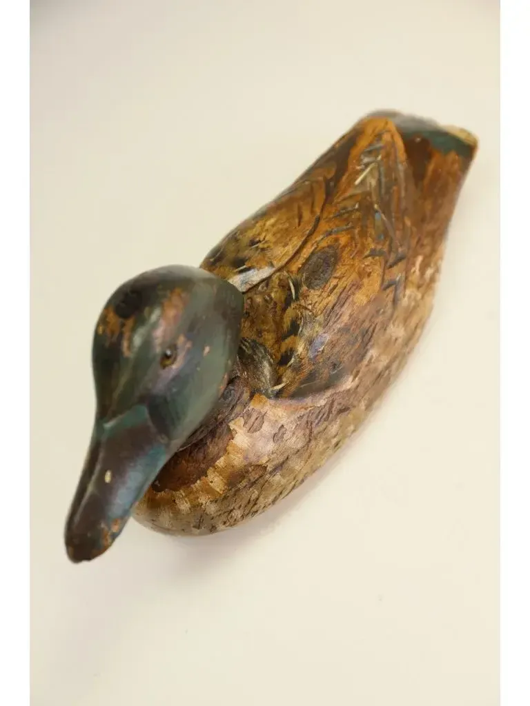 Vintage Hand Carved Wooden Decoy Duck – Folk Art Mallard With Original Paintwork. photo 450.0