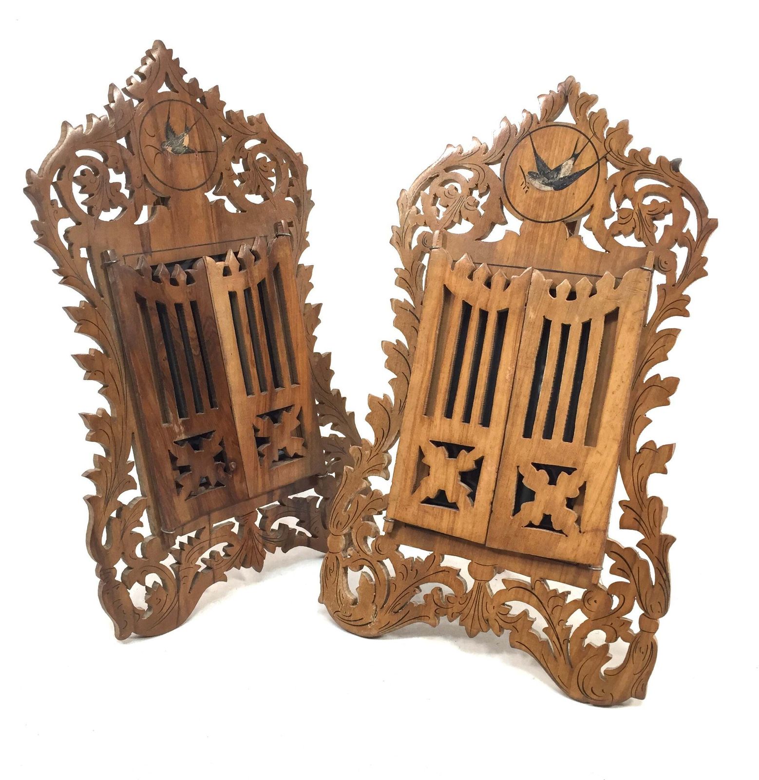 Antique Pair Of Italian Olive Fruitwood Carved Photo Frames / Photography Frames. photo furniture