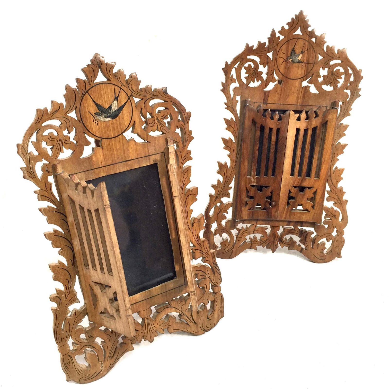 photo furniture Antique Pair Of Italian Olive Fruitwood Carved Photo Frames / Photography Frames.
