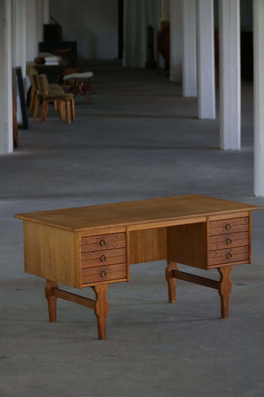 Freestanding Desk In Oak By Henning Kjærnulf, Danish Mid Century Modern, 1950s photo for sale