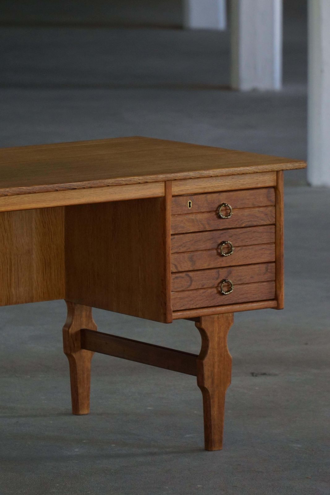 Freestanding Desk In Oak By Henning Kjærnulf, Danish Mid Century Modern, 1950s photo vintage