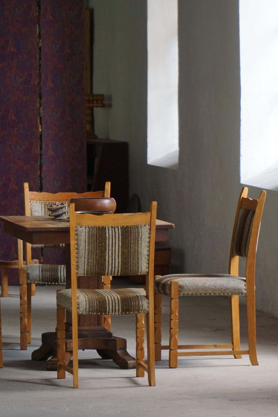 Danish Mid Century Modern, Set Of 8 Dining Chairs In Oak & Wool, 1960s photo vintage
