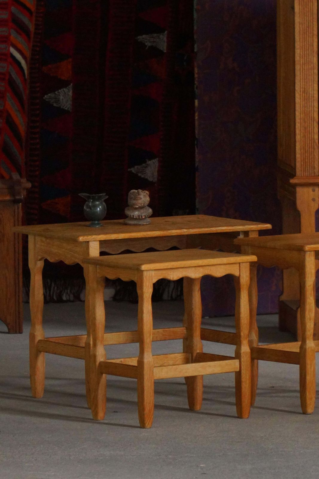 photo for sale Mid Century, Set Of 3 Nesting Tables In Oak Made By A Danish Cabinetmaker, 1960s
