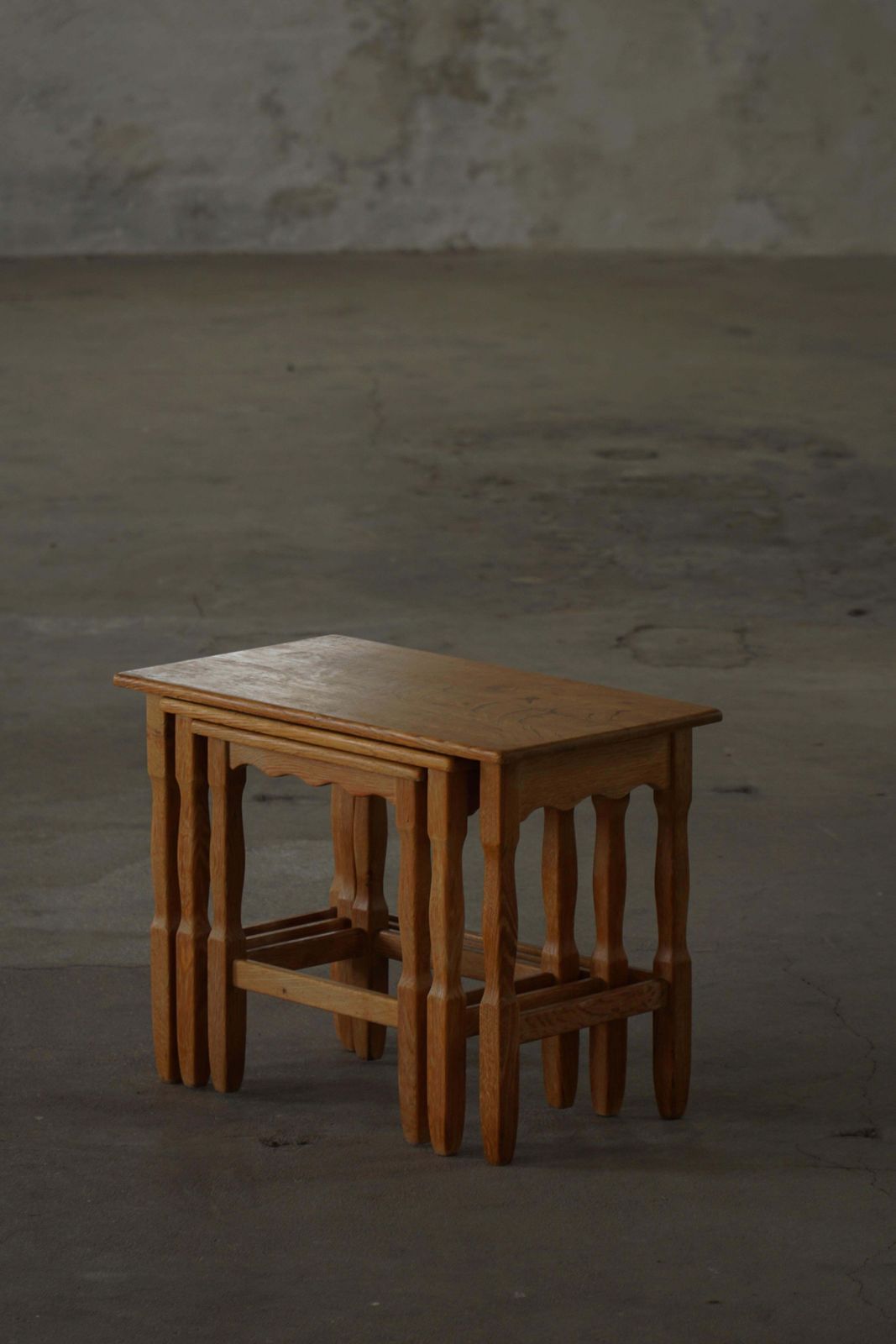 Furniture Mid Century, Set Of 3 Nesting Tables In Oak Made By A Danish Cabinetmaker, 1960s photo