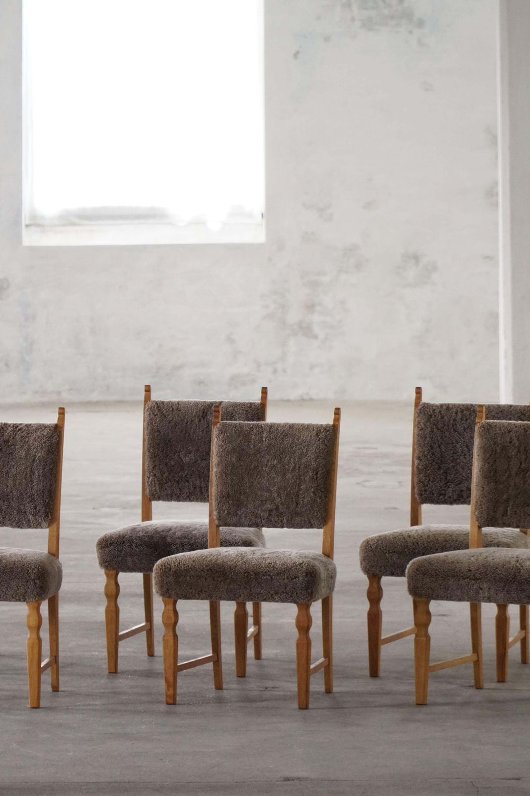 Set Of 6 Dining Chairs, Oak & Lambswool, Henning Kjærnulf, Danish Modern, 1950s photo Furniture