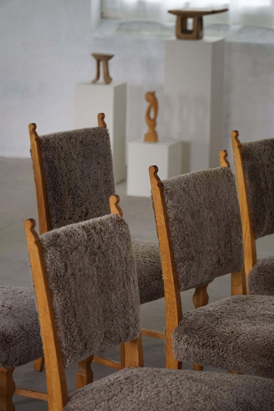 Set Of 6 Dining Chairs, Oak & Lambswool, Henning Kjærnulf, Danish Modern, 1950s photo vintage