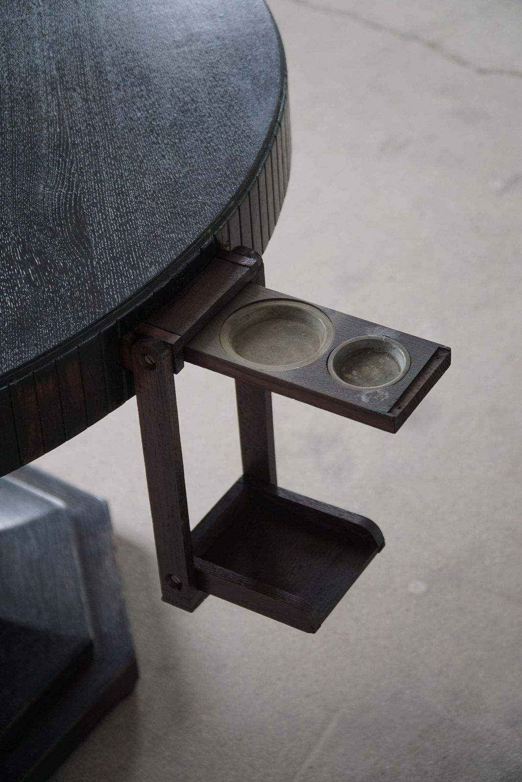 Furniture Round Danish Art Deco Dining / Console Table In Ebonized Oak, Early 20th Century photo