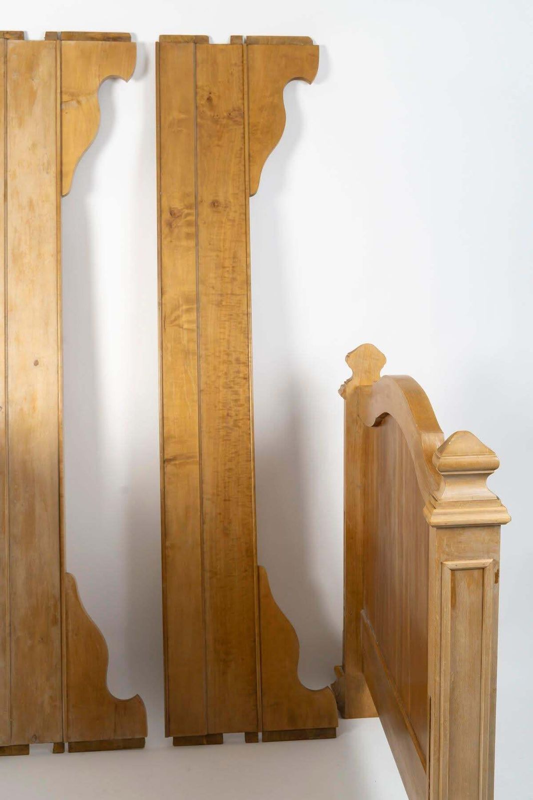 Single Bed Frame With Bench, Light Solid Wood, Napoleon III Style, 20th Century.. photo 1464.66