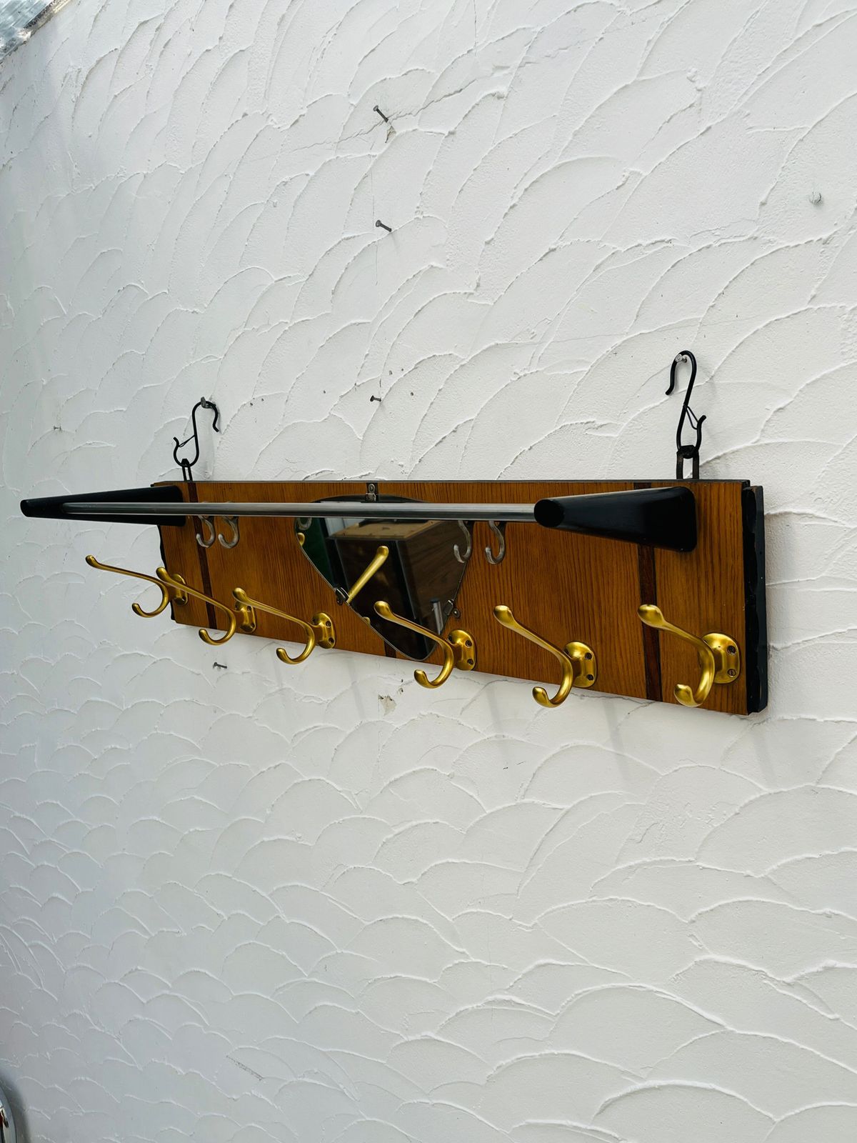 photo buy Vintage Teakhouten Wandkapstok met Spiegel