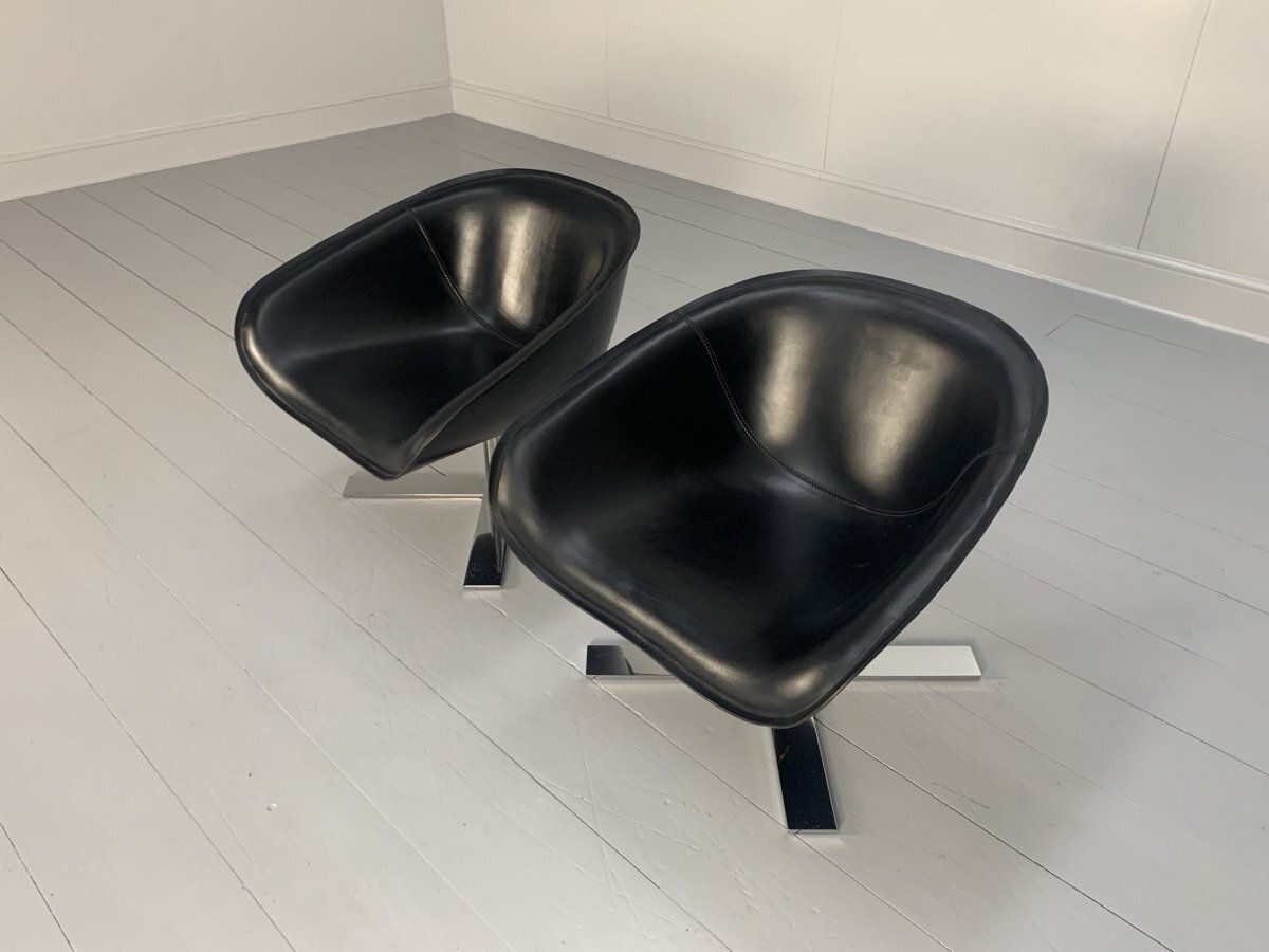 B&B Italia Mart Swivel Armchairs   In Black Pelle Leather And Metal, Set Of 2 photo vinterior