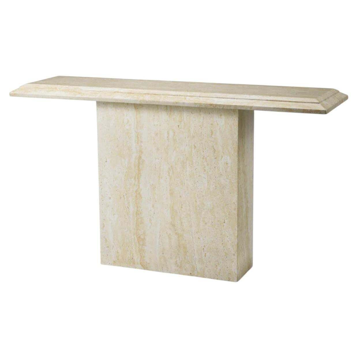 Rectangular Outdoor Console Table In Faux Travertine Finish.