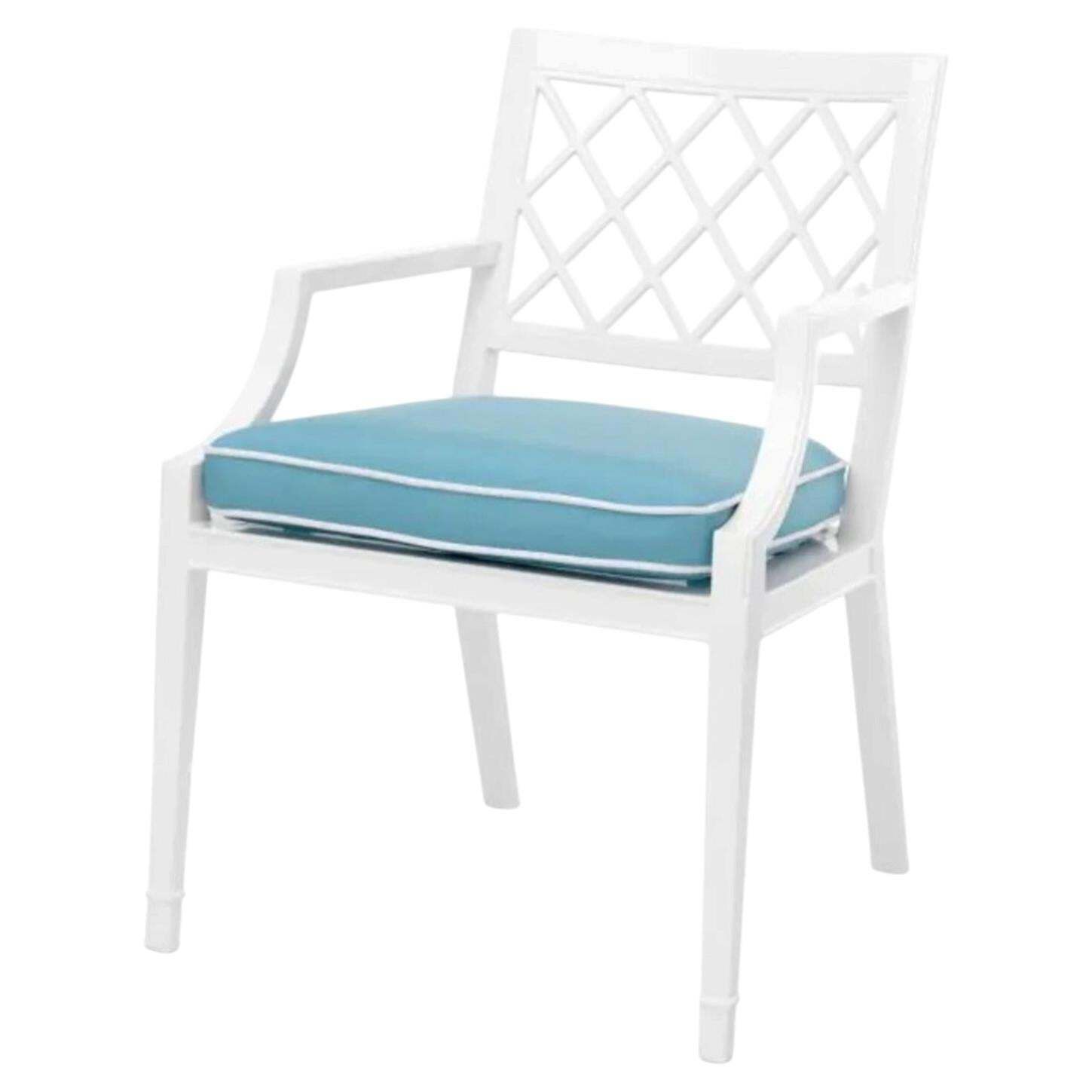 Contemporary White Aluminum Outdoor Dining Chair Paladium With Sunbrella Cushion.