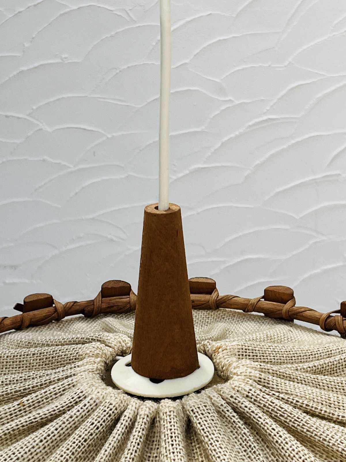 Scandinavian Suspension In Wood And Jute Fabric. photo vintage
