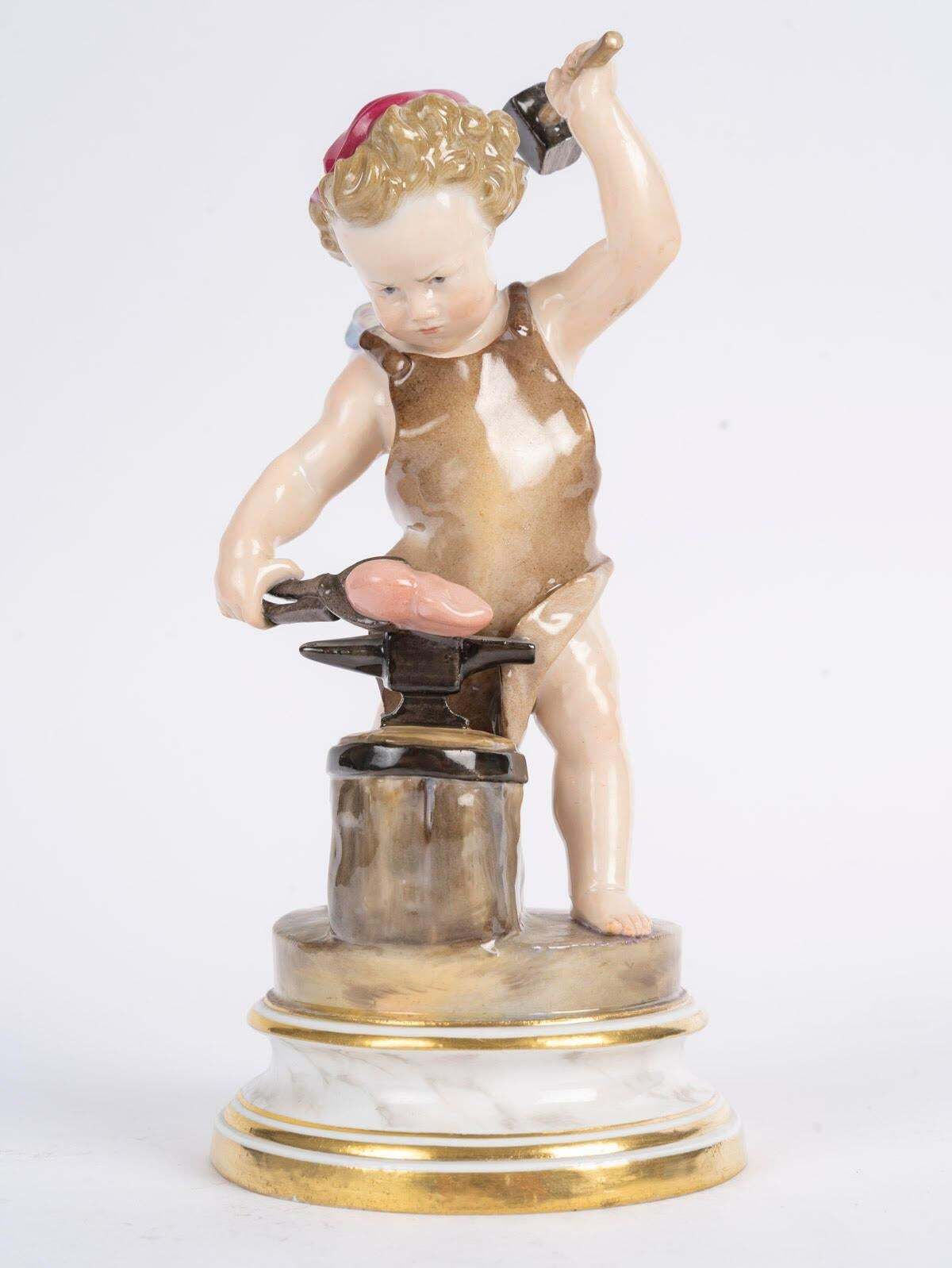 19th Century Meissen Porcelain Sculpture Depicting A Blacksmith Of Love.. photo Home Decor