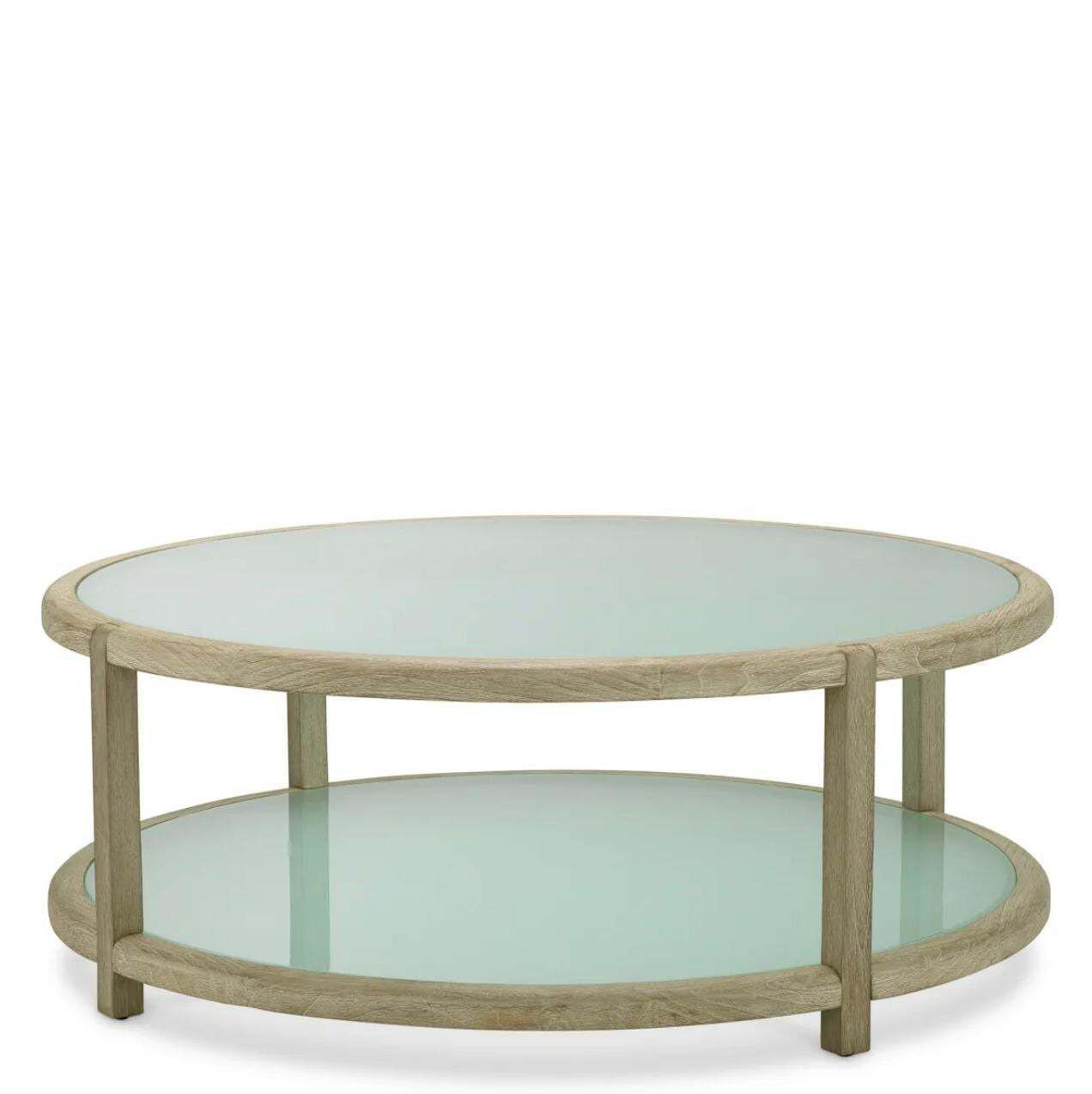 Round Outdoor Coffee Table In Aged Teak And Frosted Glass. photo furniture